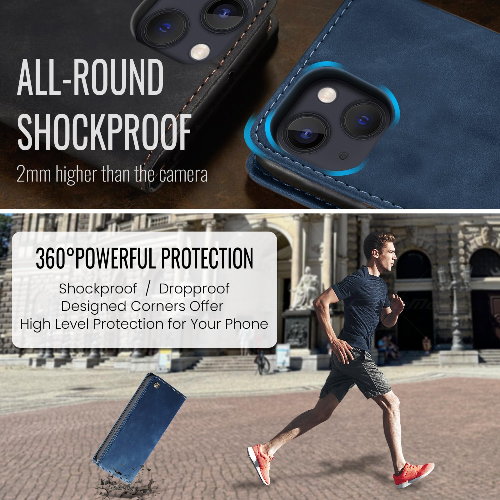 Samokor Cover per iPhone 13 5G Pelle Flip Custodia Cavalletto Portafoglio Magnetica Carta Fessura Antiurto per iPhone 13 5G,Blu