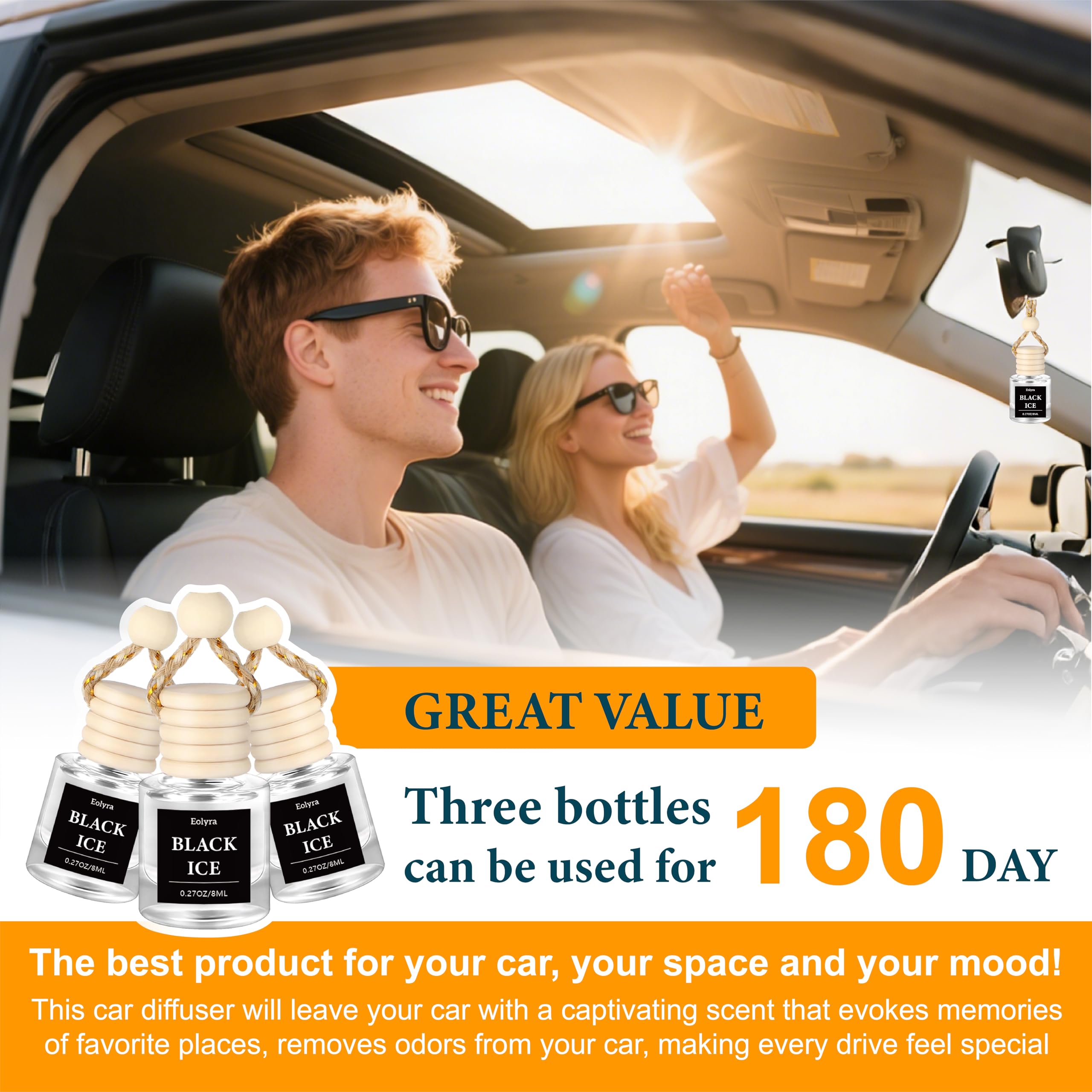 Deodorante per auto da appendere (confezione da 3): profumo di lusso per auto per donne e uomini, bottiglia carina e riutilizzabile con diffusore di oli profumati a lunga durata per oltre 45 giorni