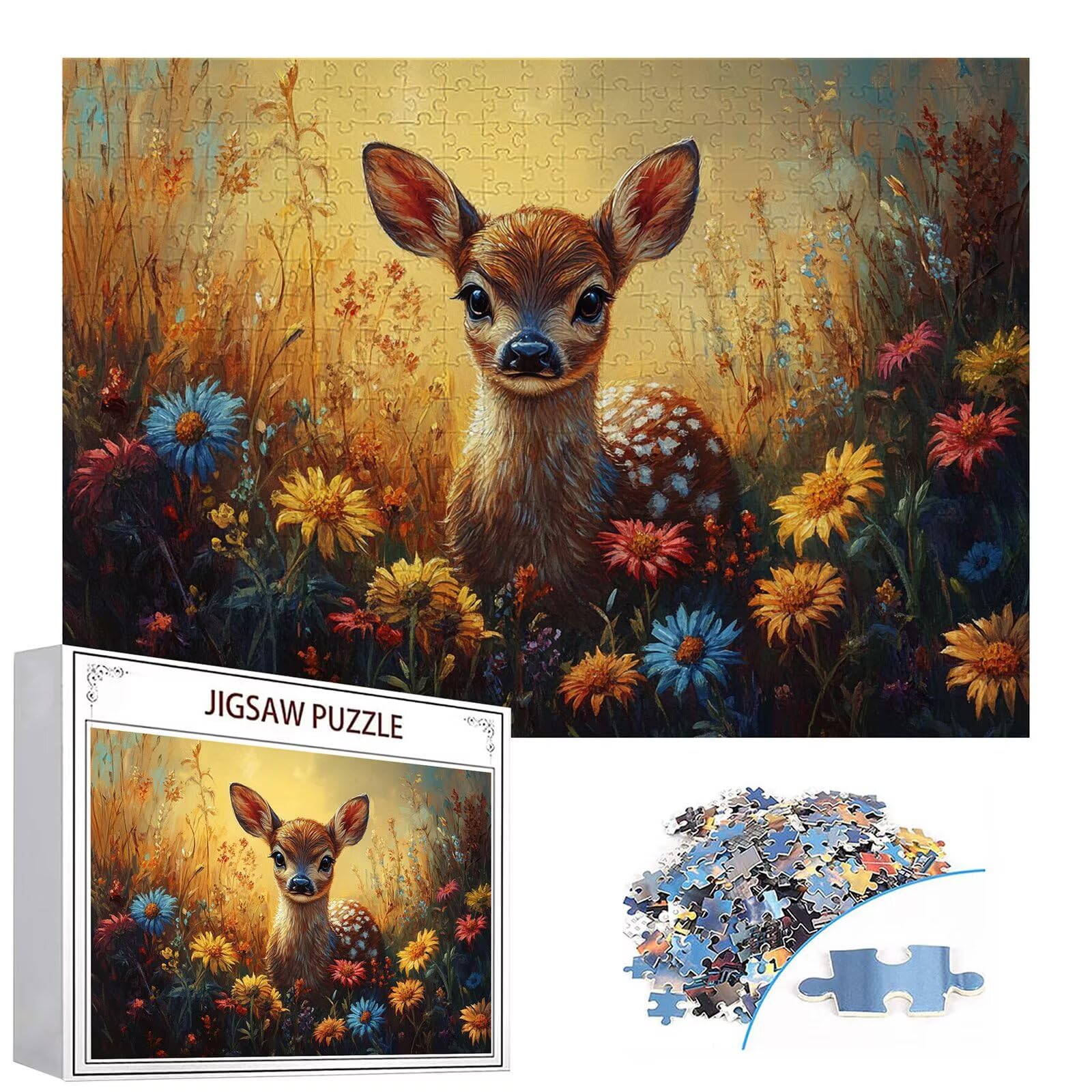 Puzzle 3000 elementów jeleń puzzle dla dorosłych kwiaty 122 x 81 cm Unikalne rzemiosło klasyczne 3D drewniana układanka do rodzinnych gier aktywnych, układanka do samodzielnego wykonania nawet do