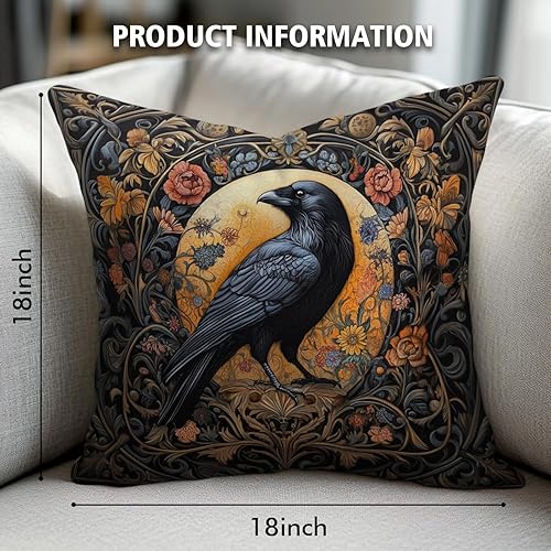 William Morris Abstract Vintage Floral Velvet Black Crow Design Throw Pillow Covers Home Decor, Retro Art Deco Pillowcase Cushion Cover for Bed Sofa