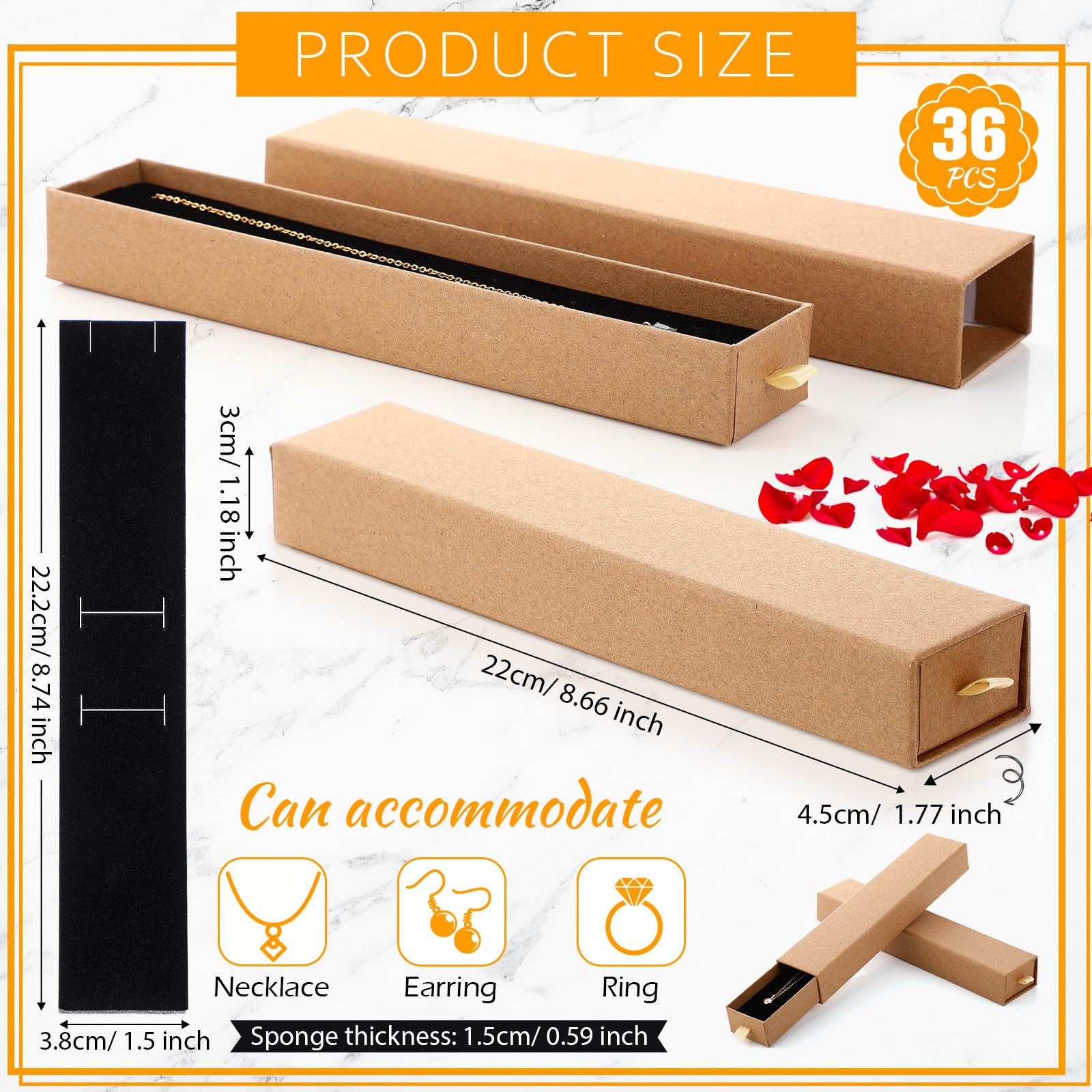 Kenning 36 cajas de regalo de joyería para collares, caja de collar con cajón deslizante vacía para exhibir collares, cadenas, pulseras, organizador para propuesta de San Valentín, boda, fiesta,