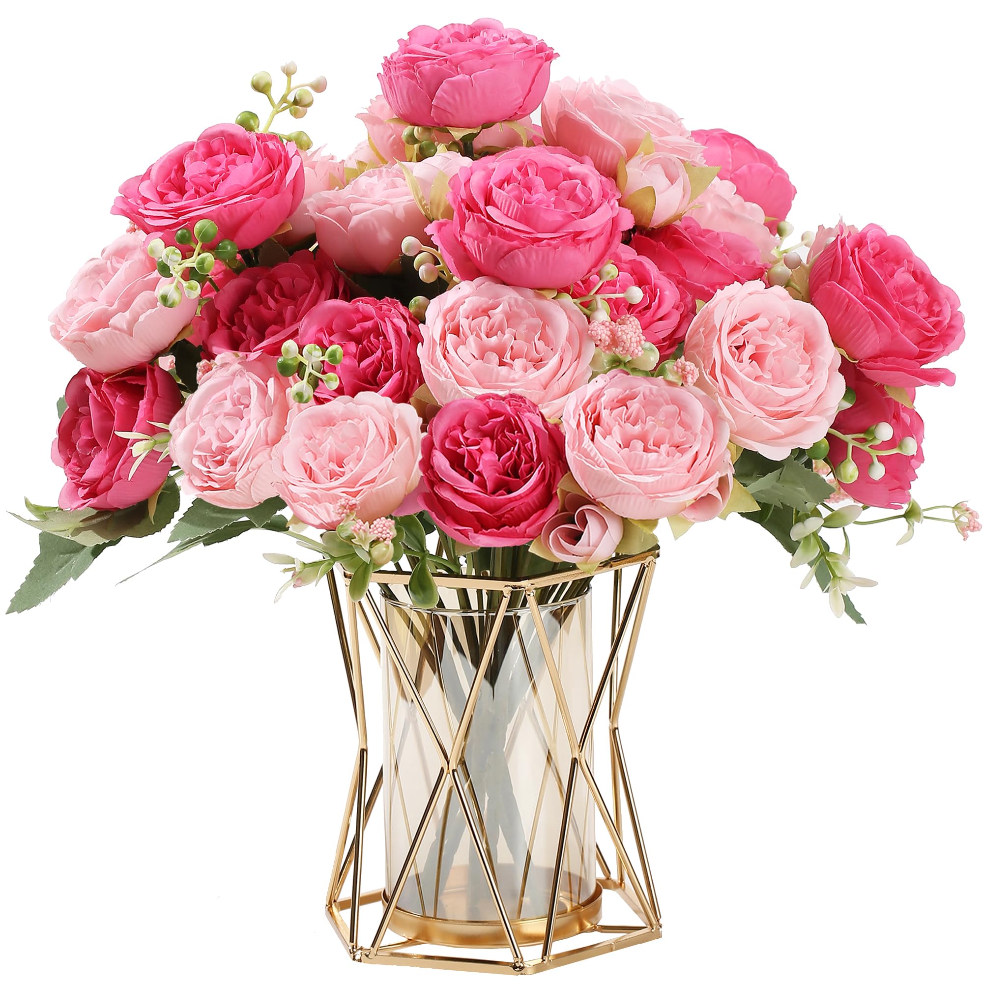 HNVNER 4 Bunches Artificial Peonies, Mixed Pink Silk Peony Fake Flowers Bouquets for Wedding Home Decor