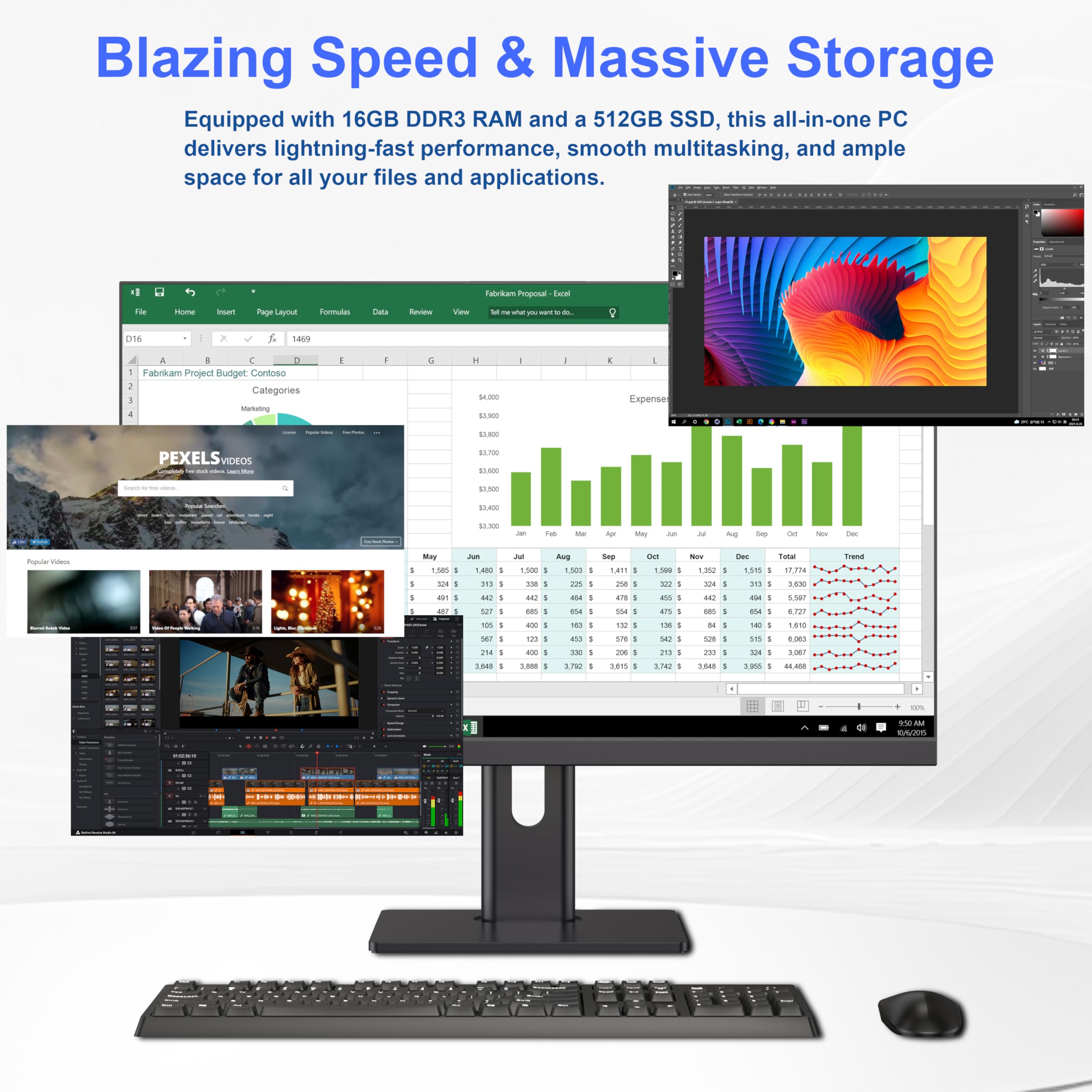 Desktop-PC, All-in-One-PC 27 Core i7 (bis zu 3,0 GHz) 512 GB SSD 16 GB RAM mit einziehbarer Webcam, All-in-One-PC mit verstellbarem Bildschirm, WiFi6 Bluetooth 5.3, ideal für Telearbeit, Schwarz