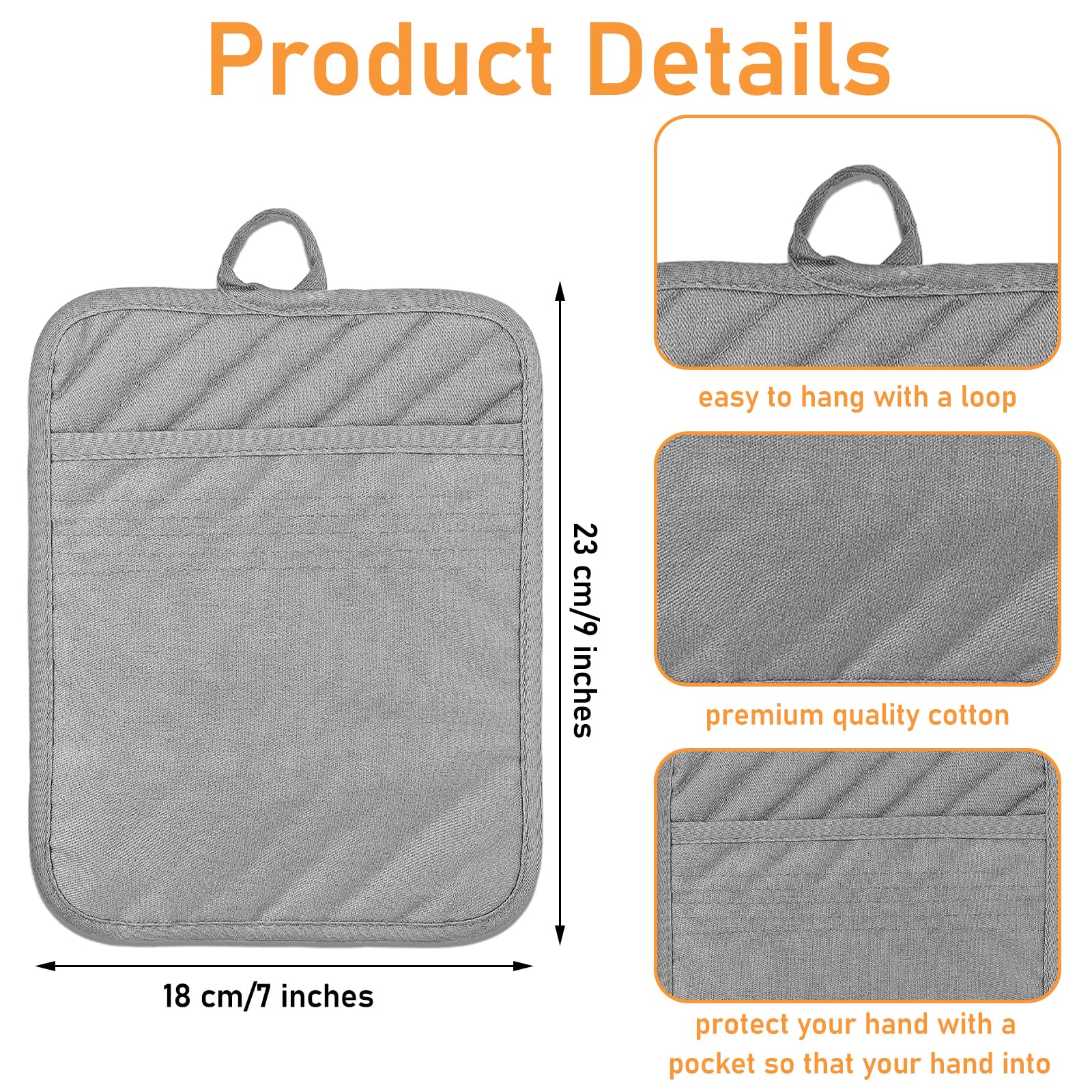 Sibba Lot De 2 Maniques En Coton Résistant à La Chaleur Avec Poche Grands Dessous De Plat Carrés Pour Cuisine Et Pâtisserie Bleu