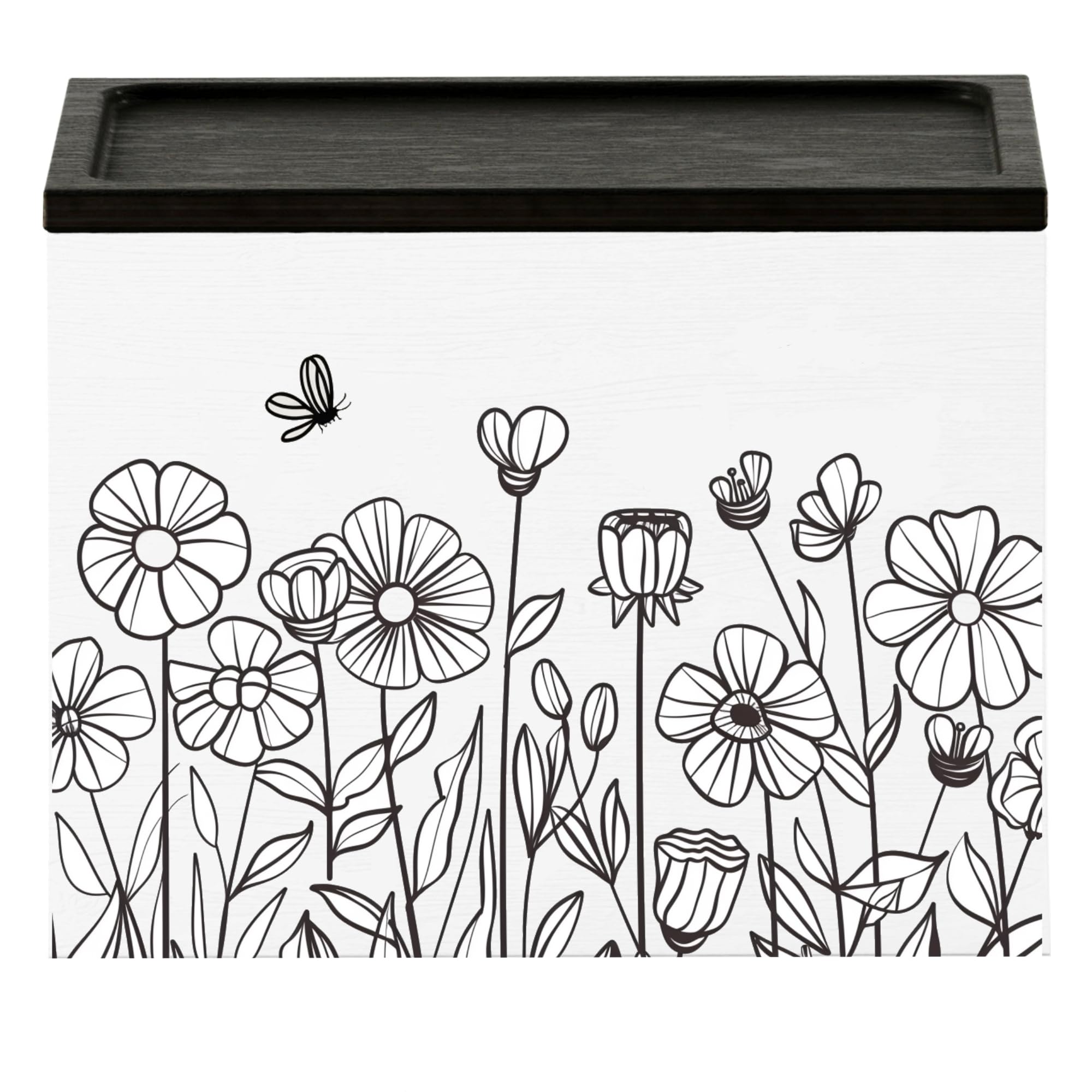 HOTCAN Discreet Wooden Tampon Holder for Bathroom with Built-In Vanity Lid | Feminine Pads Dispenser Organizer for Bathroom Countertop | Compact and Elegant Design | Multiple Mounting Options (Floral)