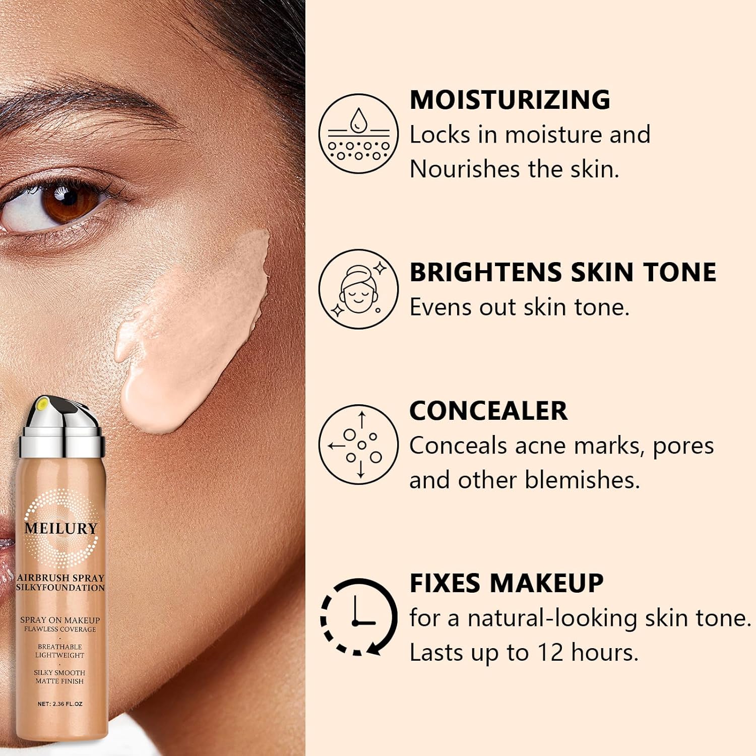 AirBrush Foundation Spray Set, Spray Foundation Makeup and Hydrating Face Air Primer Kit, Longwear Waterproof Liquid Matte Foundation Mist for Flawless Look (01 Natural) - Image 7