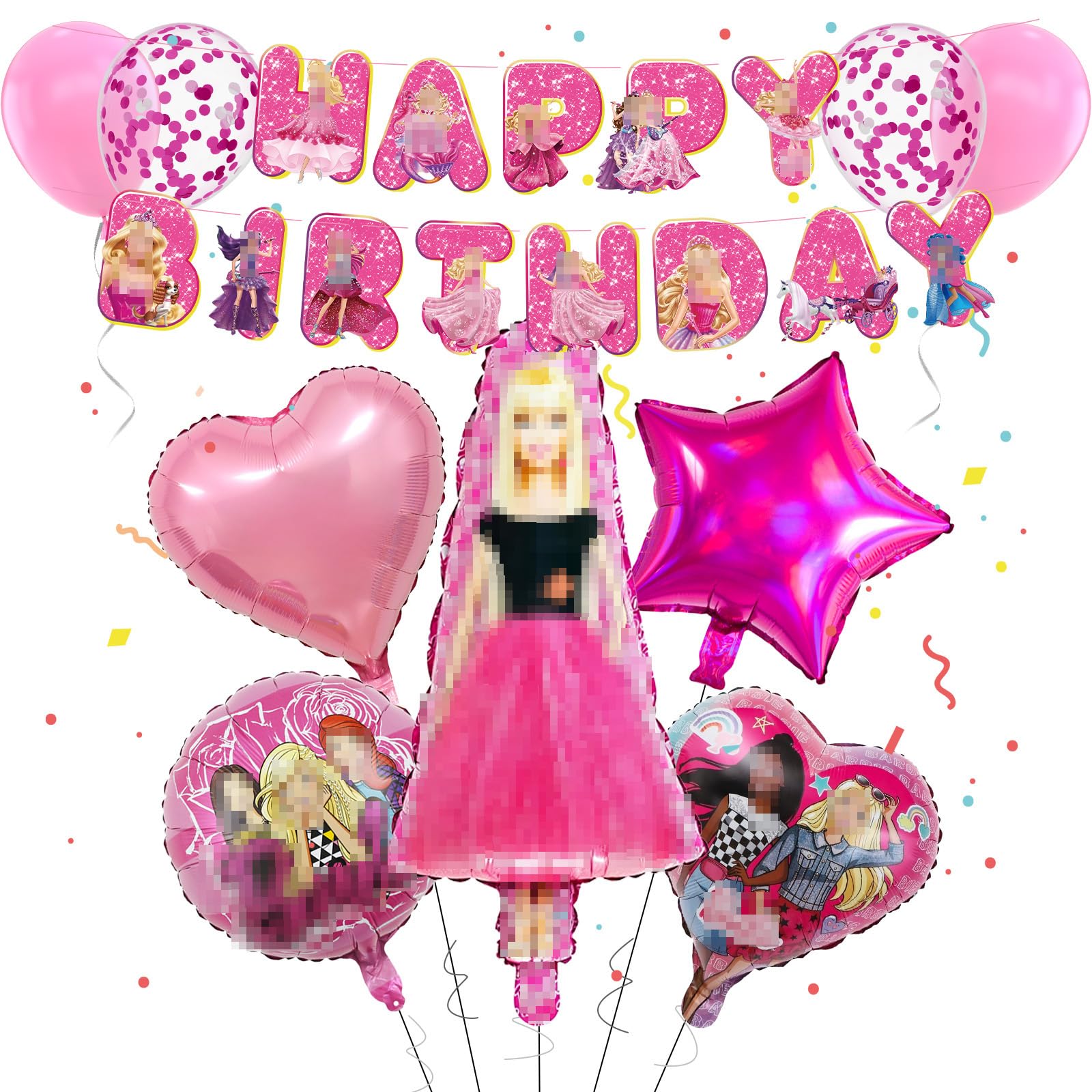 Princess Birthday Decorations for Girls, Pink Party Decorations Set with Latex Balloons Foil Balloons Happy Birthday Banner, Cartoon Balloons Theme Party Supplies for Kids