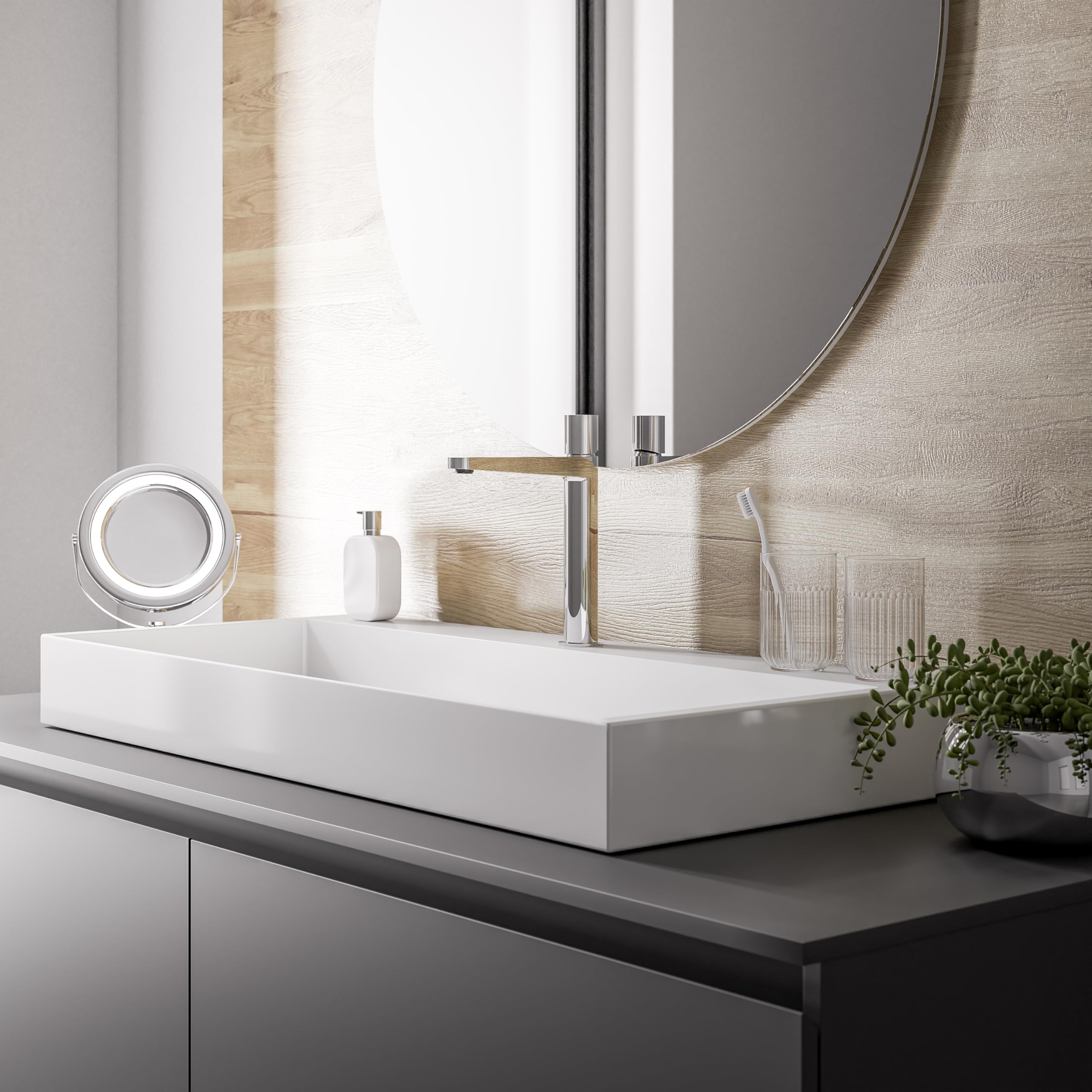 Lavabo sospeso o da appoggio in marmo artificiale BS6001 - bianco - 70cm / 100cm / 120cm, Larghezza:120cm - senza preforatura