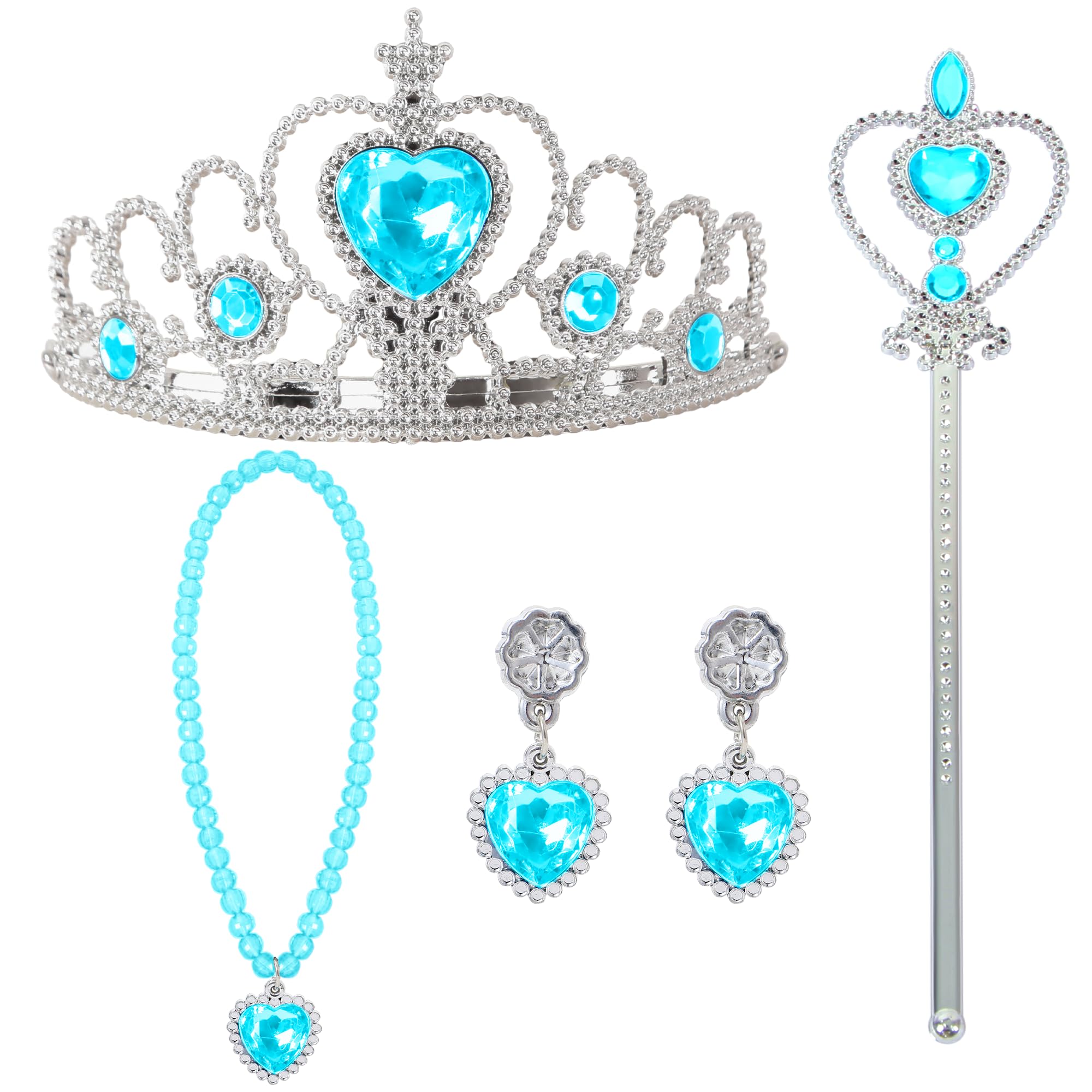 Costume de princesse 8 pièces pour fille, style Reine des Neiges, avec baguette magique, couronne, 7 accessoires, pour Noël, se déguiser, carnaval, Halloween, fête d'anniversaire (110 cm