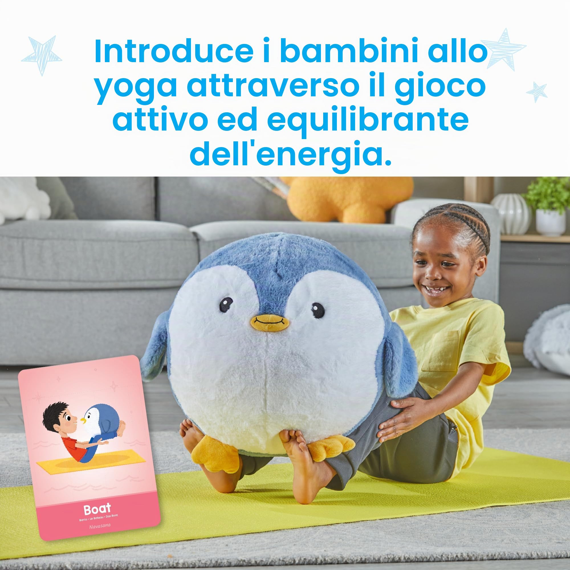 Learning Resources Yoga Ball Buddy con BubblePlush Pinguino, Palla Yoga per Bambini dai 3 Anni, Gioco Yoga per Equilibrio e Movimento, con 12 Carte Yoga e Pompa Inclusa