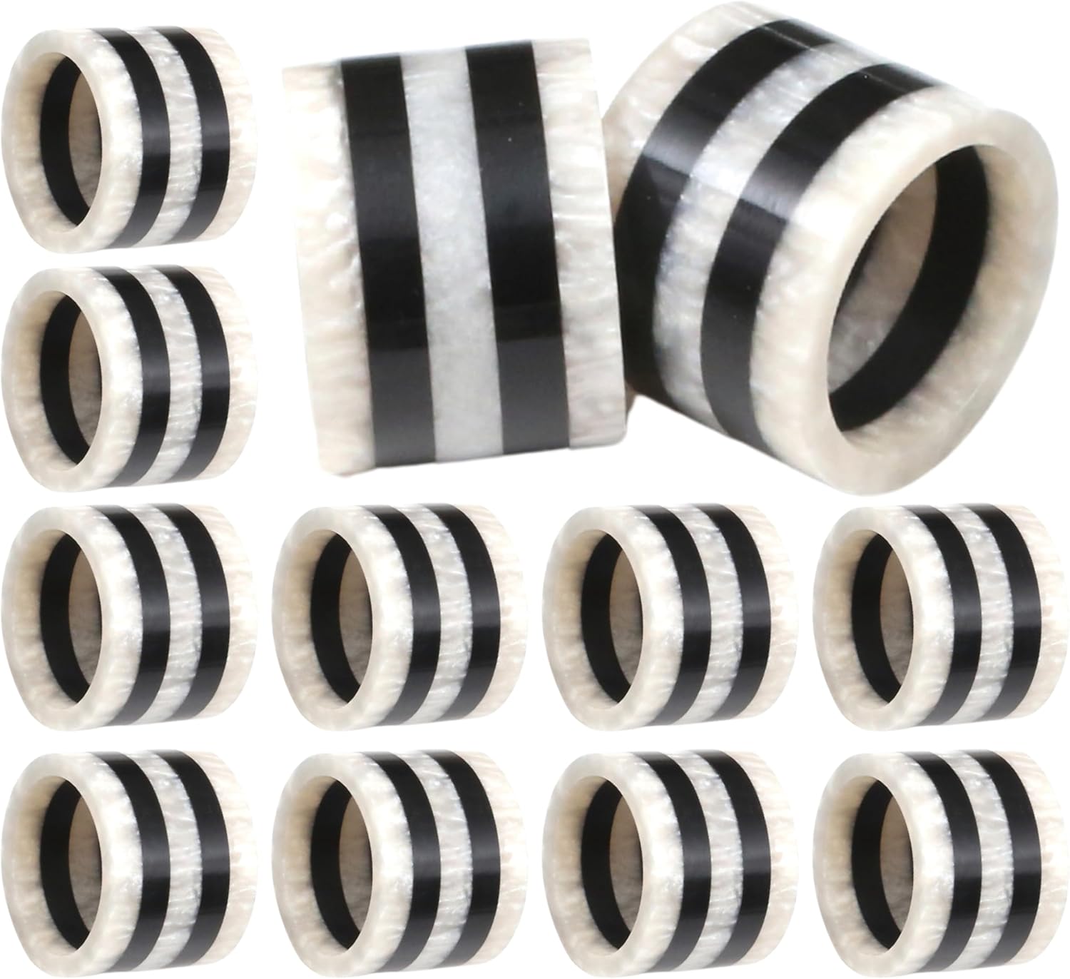 CLEENTABLE Epoxy Resin Napkin Rings - 12-Pcs Handmade Elegant Napkin Holders for Table Décor, Dining, Weddings, Holidays & Special Events - Durable & Lightweight, Easy to Clean (Black White)