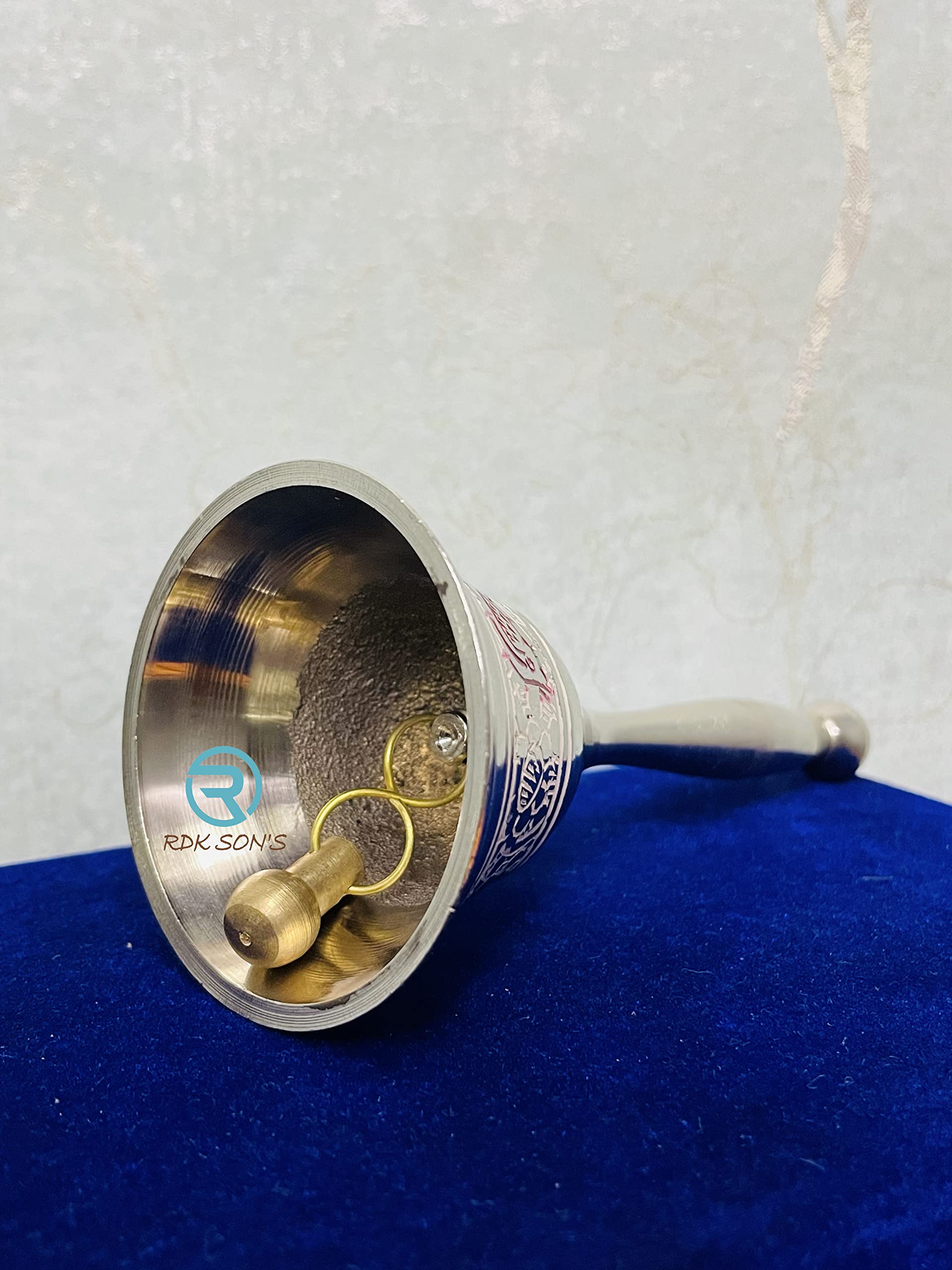 RDK SON'S Pure Brass Silver-Plated Puja Bell β Ghanti for Home Temple, Mandir, and Pooja Room | Traditional Prayer Bell for Daily Rituals & Festivals 2