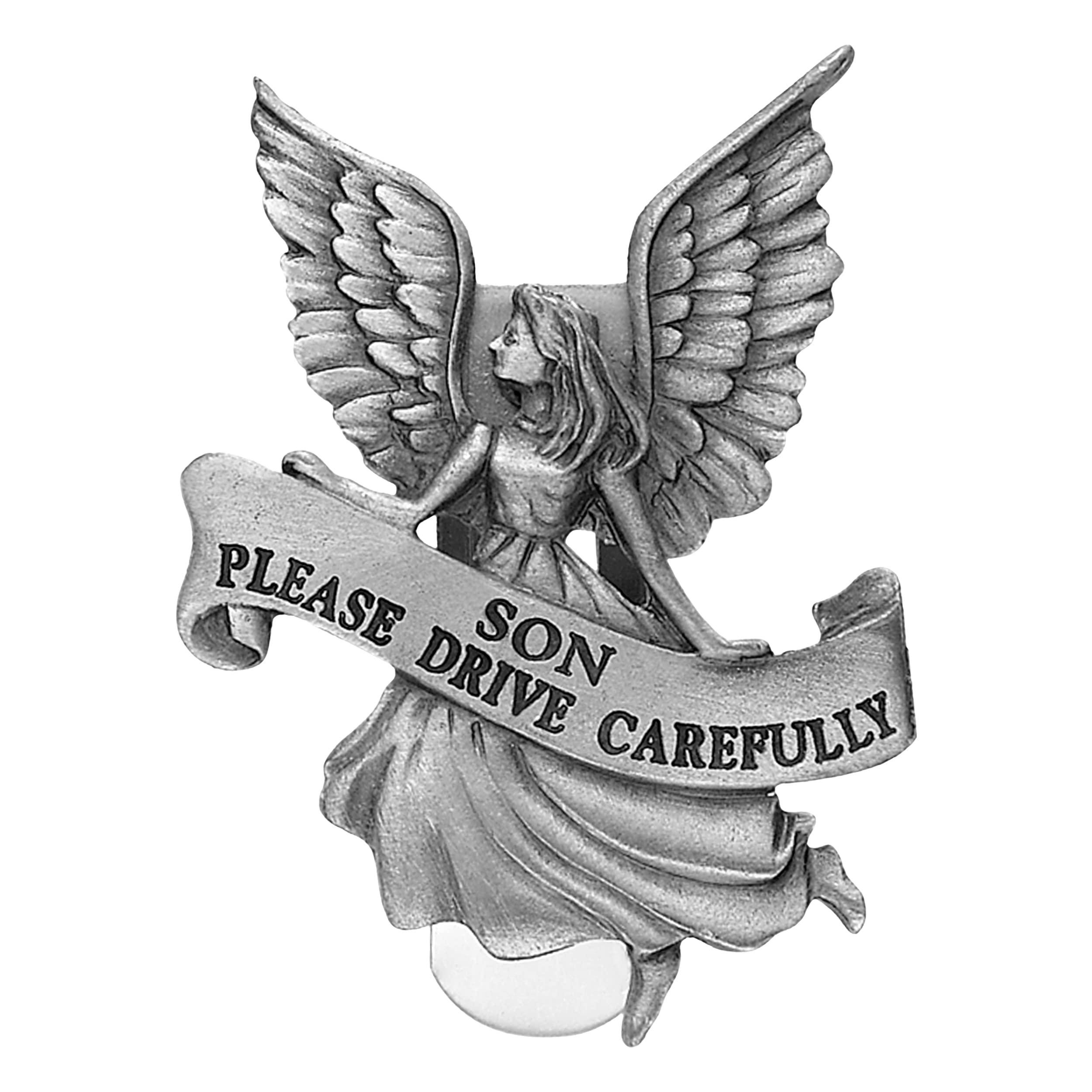 Pewter Please drive carefuly Guardian Angel Banner Son Pendant Medal Auto Car Visor Clips Individually Carded