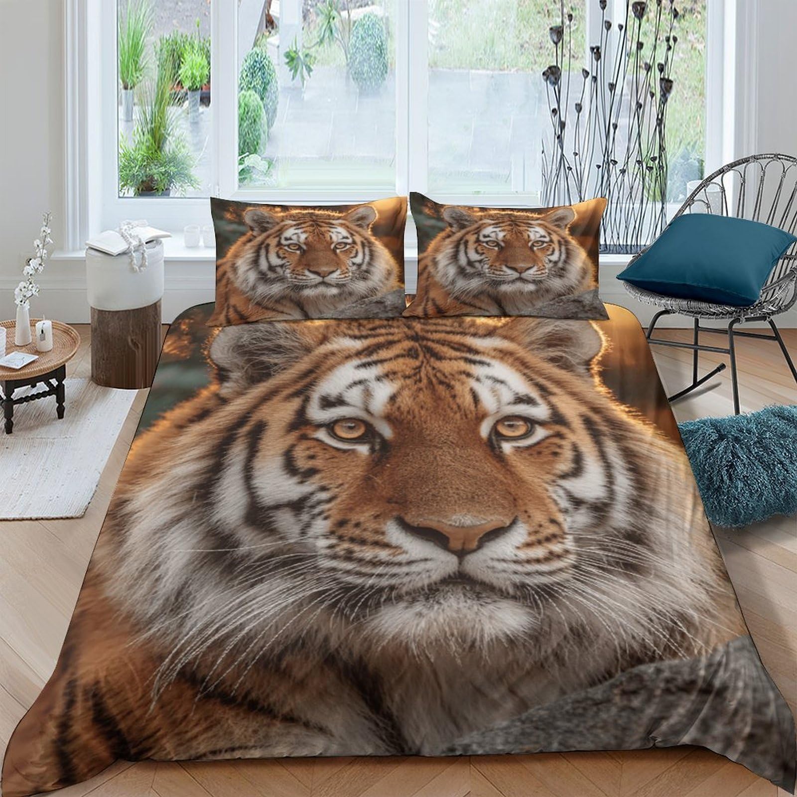 Ctjqhvkz Style-2 3D Printed Tiger Face Fitted Sheet Microfiber Soft Animal Pattern Mattress Cover Machine Washable Bedroom Decor Single（135X200cm）