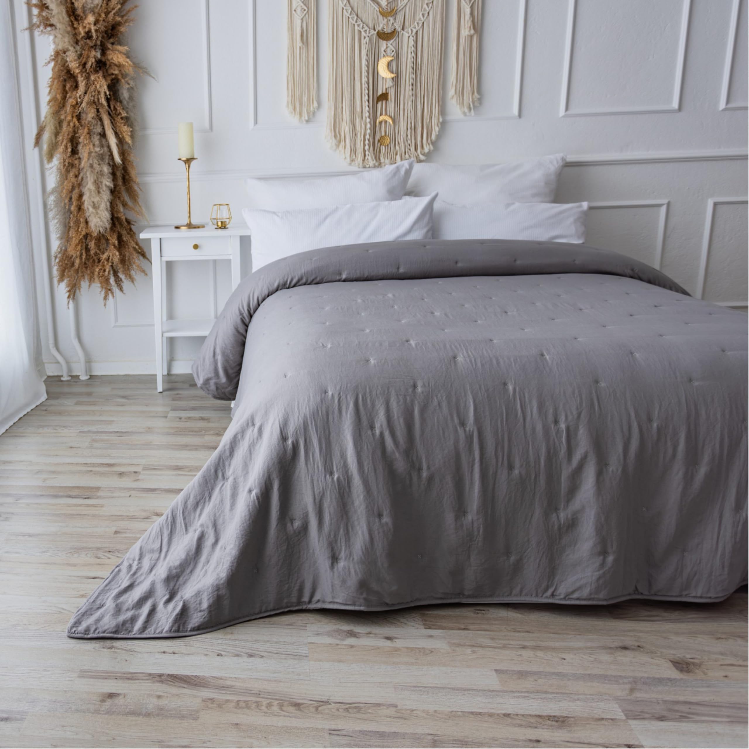 Colcha para cama, 220 x 240 cm, manta para sofá, manta para sofá, manta de día XXL, colcha acolchada (gris)