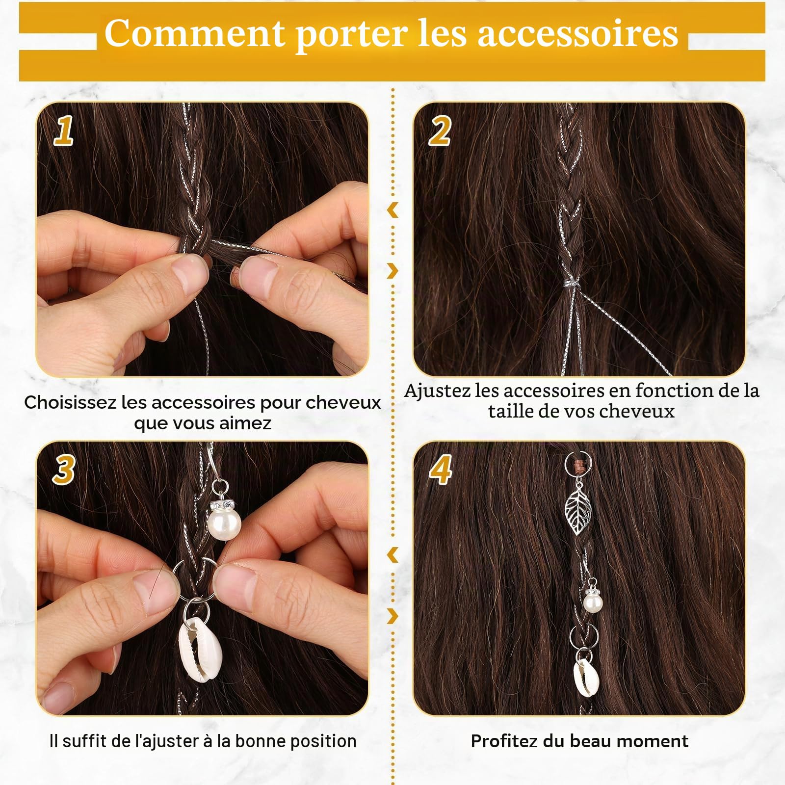 Lucomb Lot de 259 bijoux et accessoires de cheveux – Bijoux en argent, manchettes, clips, breloques, bagues pour tresses, dreadlocks et décoration de cheveux pour femme
