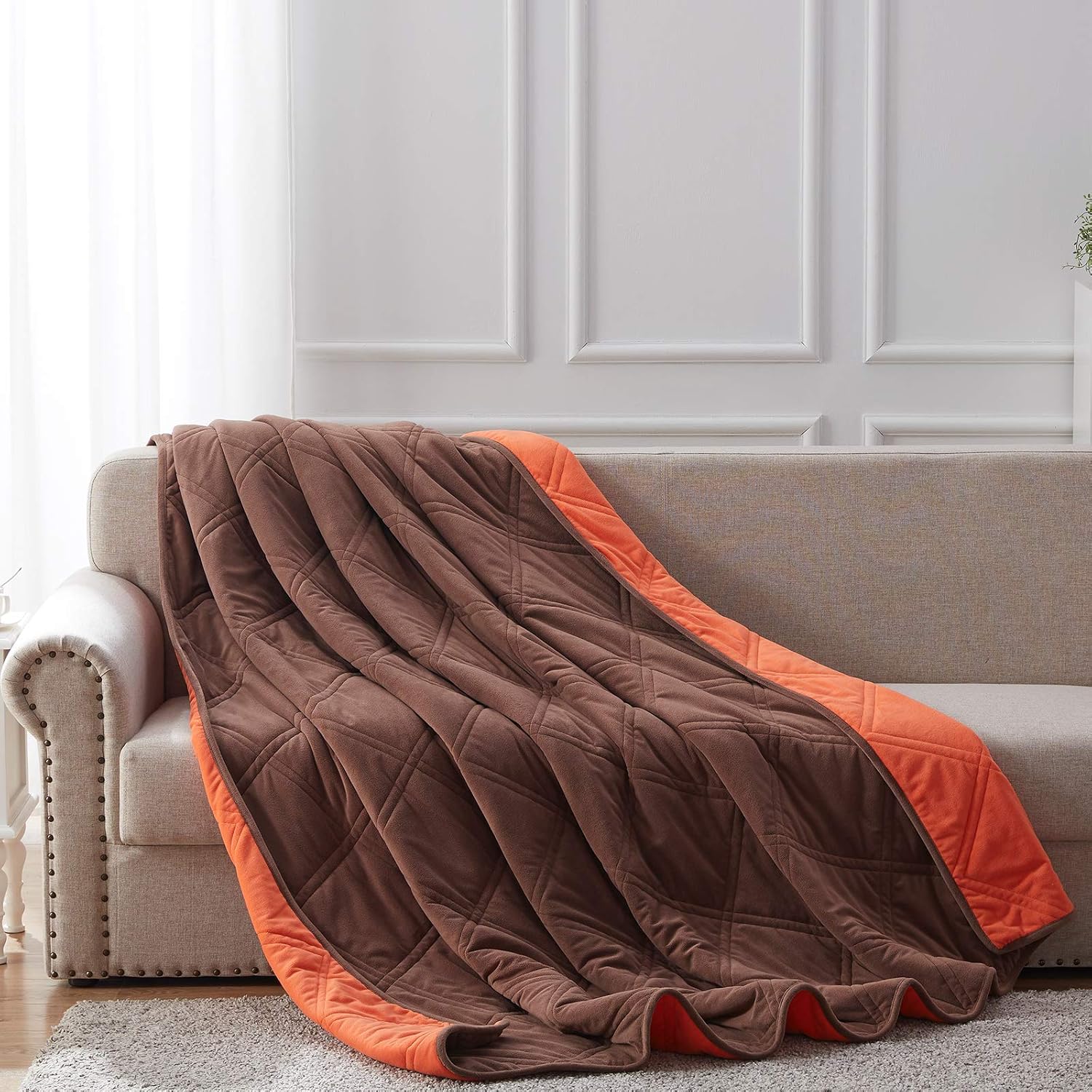 NexHome Blanket Fleece Blanket Soft Blanket Microfiber Twin Queen King Size Plush Throw Blankets for Couch Fuzzy Blanket All Season Sofa Bed Blanket Warm and Cozy Blue (Brown/Orange, 50"*60" Throw)