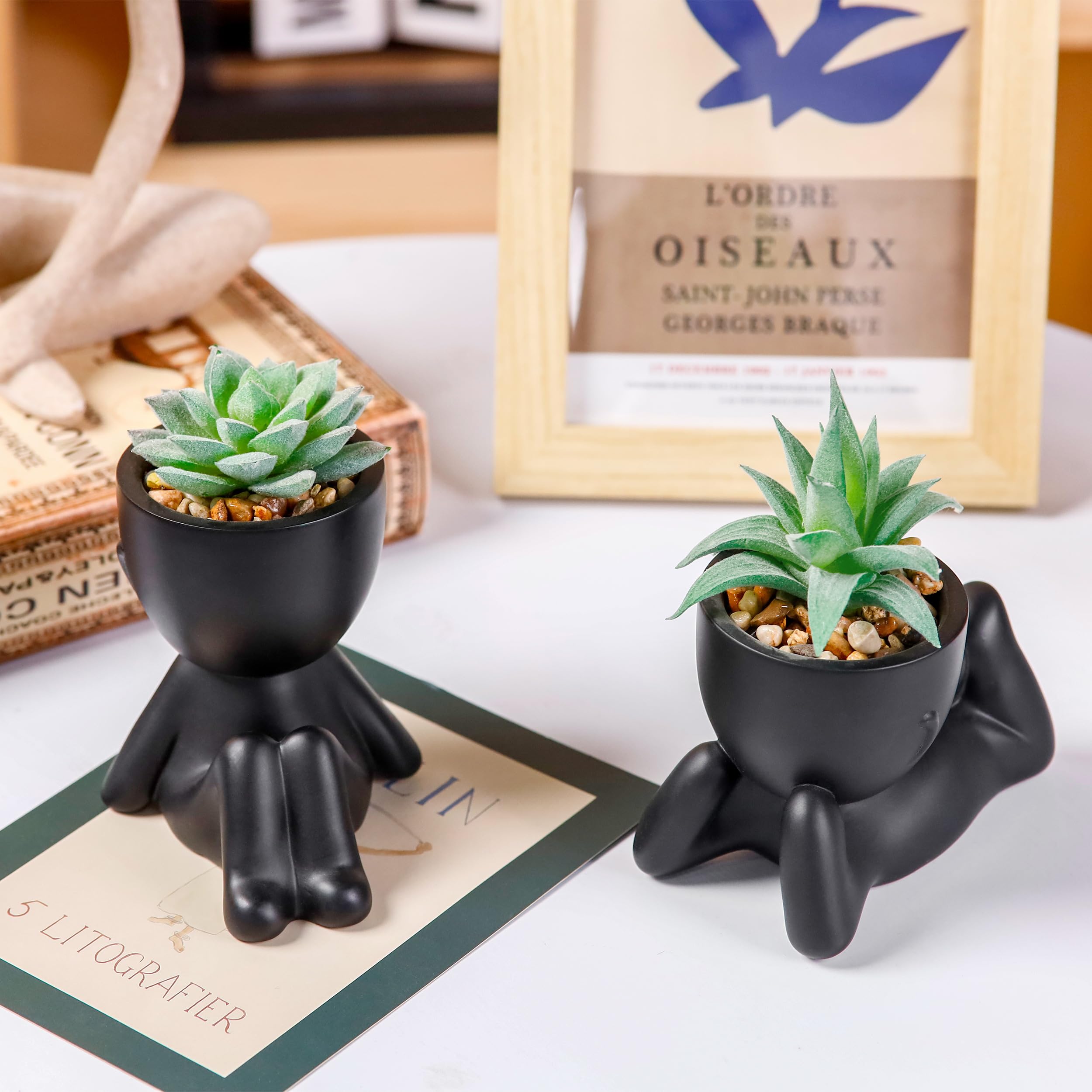 BTSD-home Set of 3 Faux Succulent Plants in Black Pots Mini Artificial Plants Indoor for Room Home Bedroom Bathroom Decor - Image 2