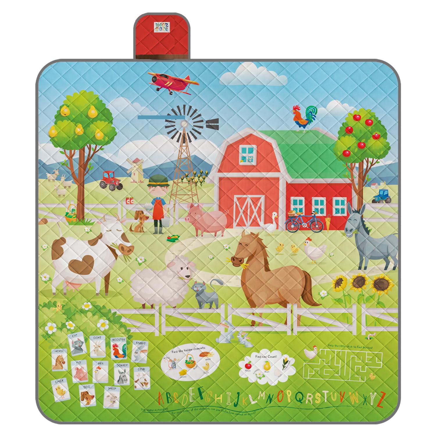PERLETTI Manta Picnic Impermeable para Niño 150x150 - Manta Camping Picnic Blanket para Playa Parque Jardín Senderismo - Alfombra para Exterior Niños Plegable Portátil Multifunción (Granja, 200x200)