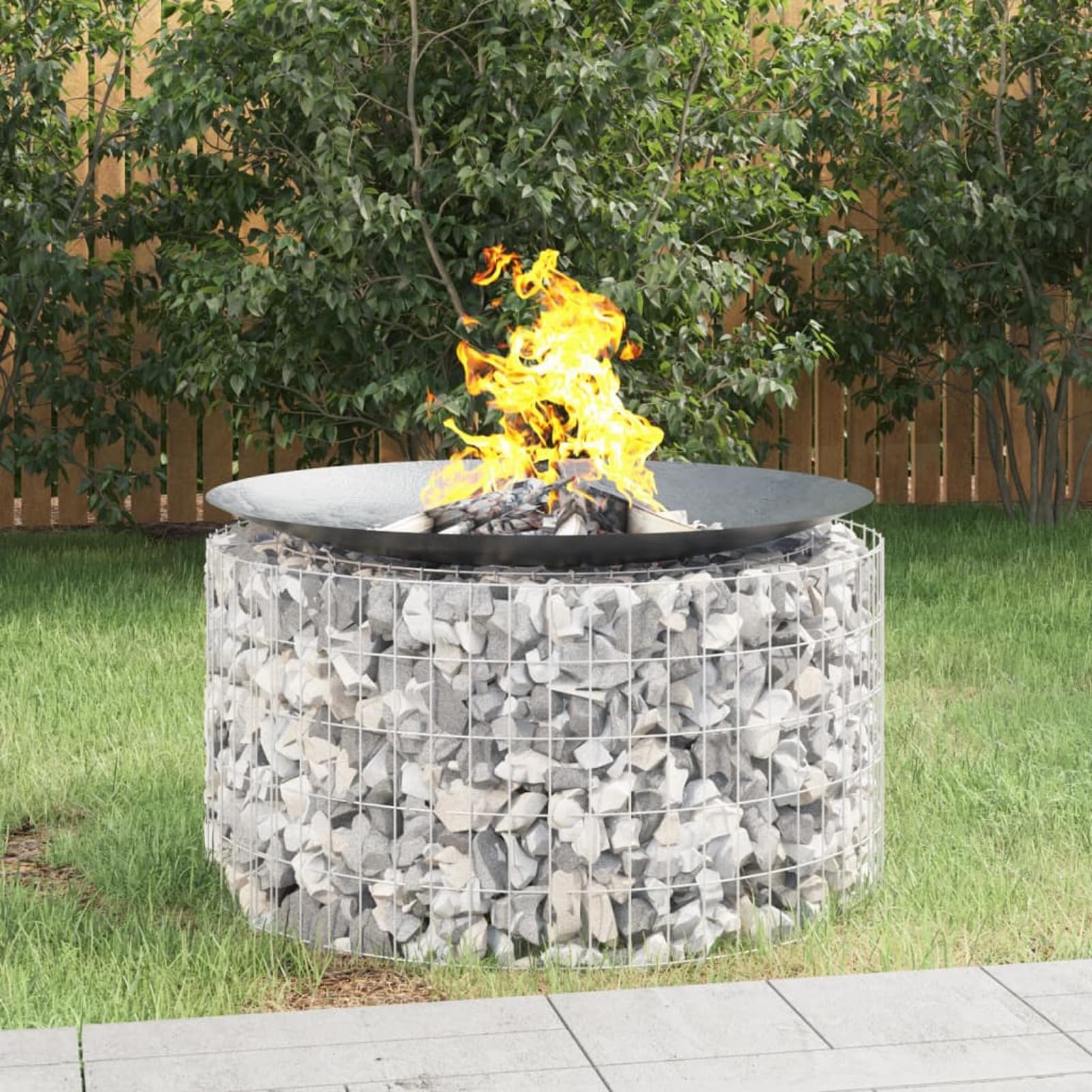 Gecheer Brasero Exterior Ø100 cm Alto:50 cm Hoguera Jardín Pozo de Fuego Fire Bowl Negro,Brasero de gaviones para Jardín Terraza Camping Fiesta,Gaviones de Piedra Decoración de Exterior