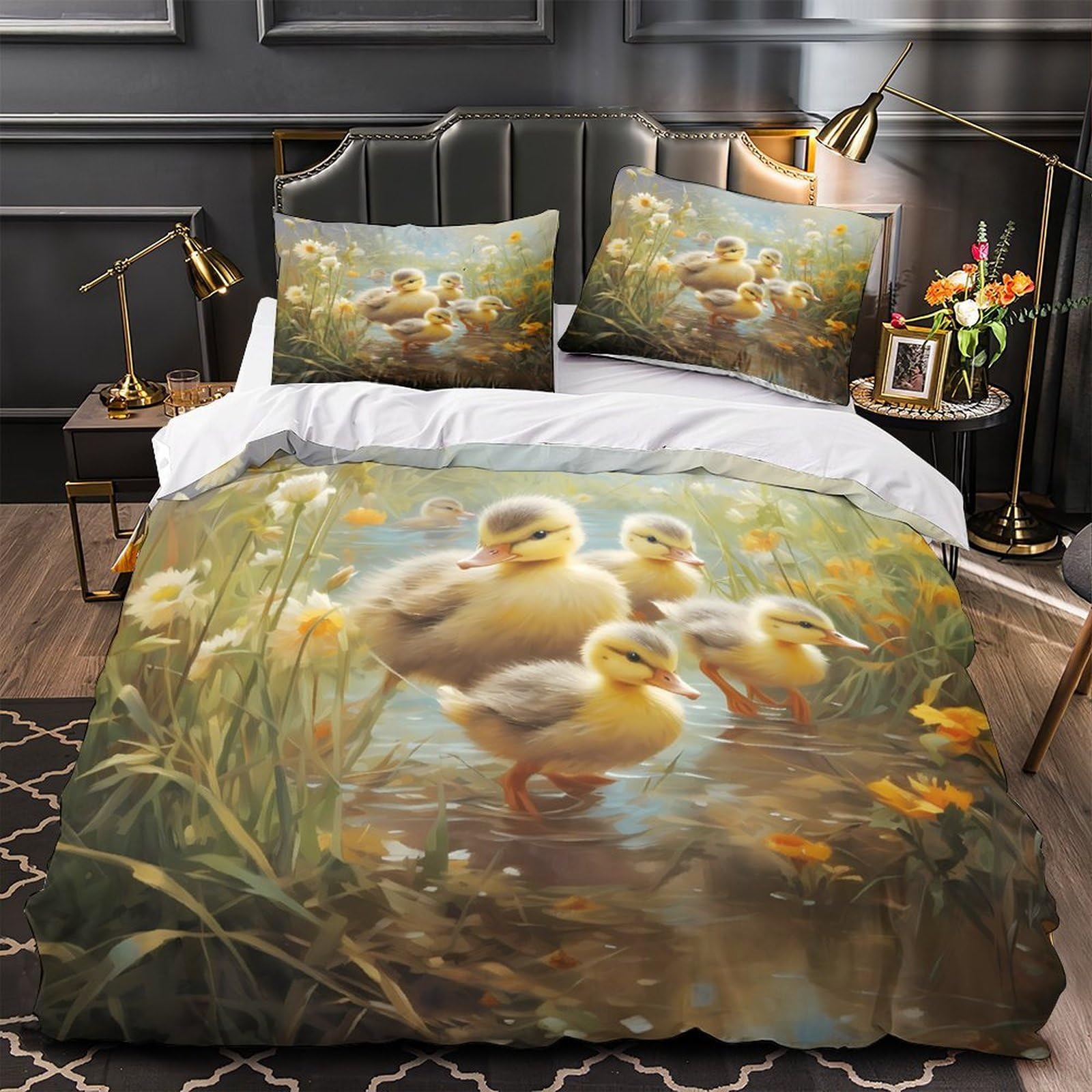Parure de lit canetons en microfibre 140x200 cm avec housse de couette