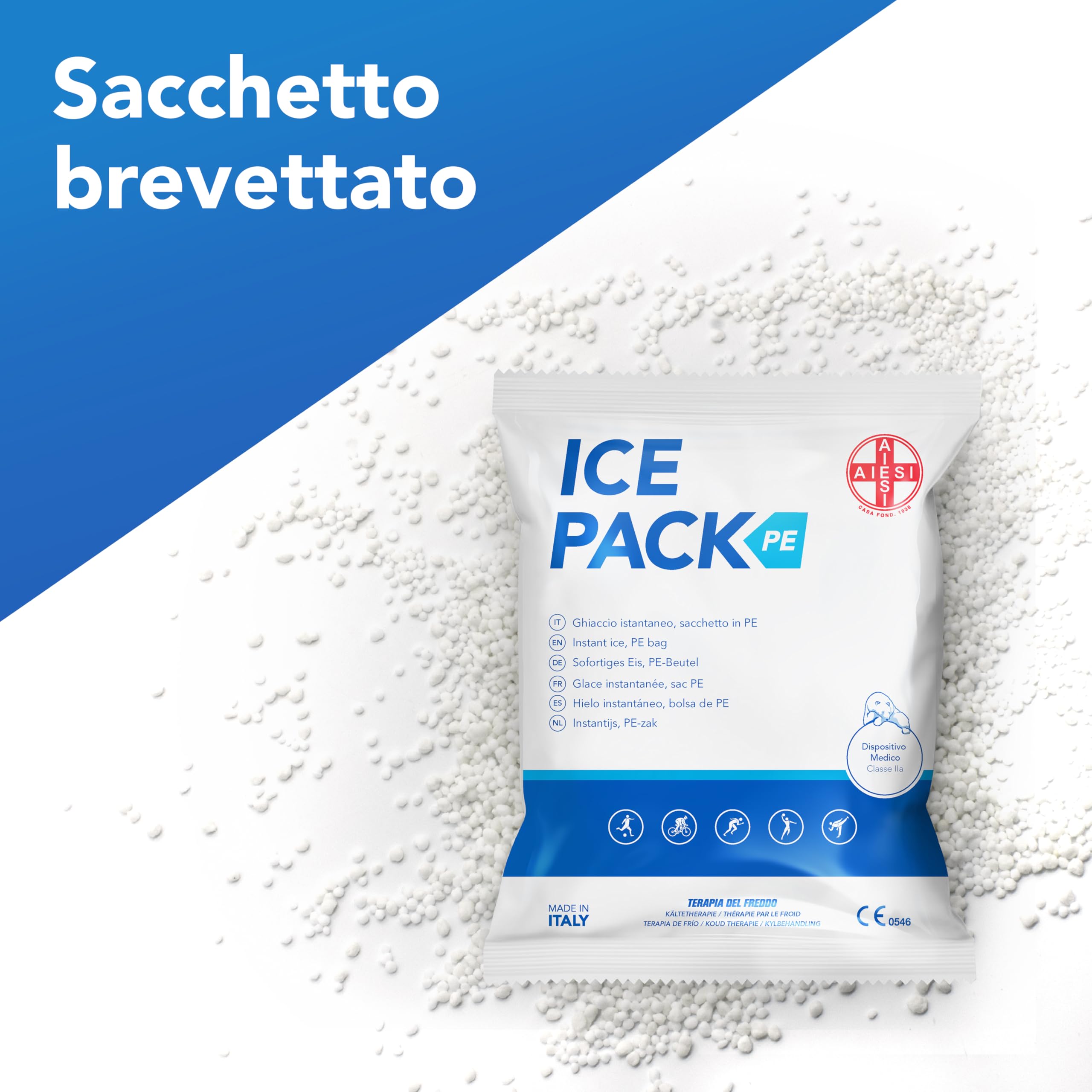 AIESI® Froid instantané jetable sachet en POLYÉTHYLÈNE 14x18 cm ICE PACK PE (25 pièces), Made in Italy