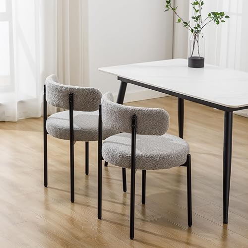 Miniatura 4 de Boucle - Juego de 2 sillas de comedor, modernas sillas de comedor tapizadas, sillas de cocina sin brazos para comedor, sala de estar, patas de metal