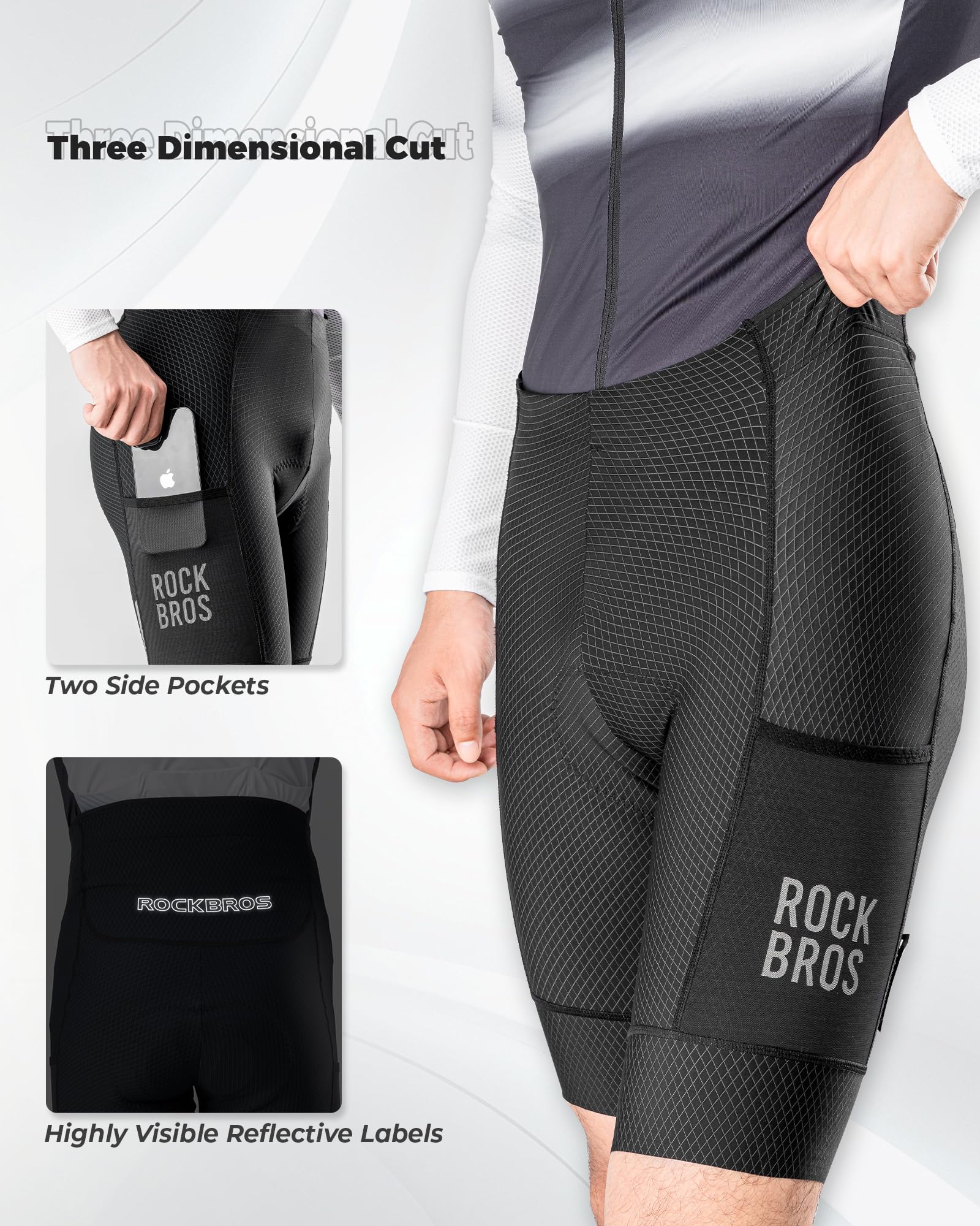 ROCKBROS Pantaloncini Ciclismo Uomo, Pantaloni Ciclismo Uomo, con Imbottitura 3D Traspirante e Morbido, Pantaloncini Bici Adatta a MTB, Bici Gravel e Bici da Corsa