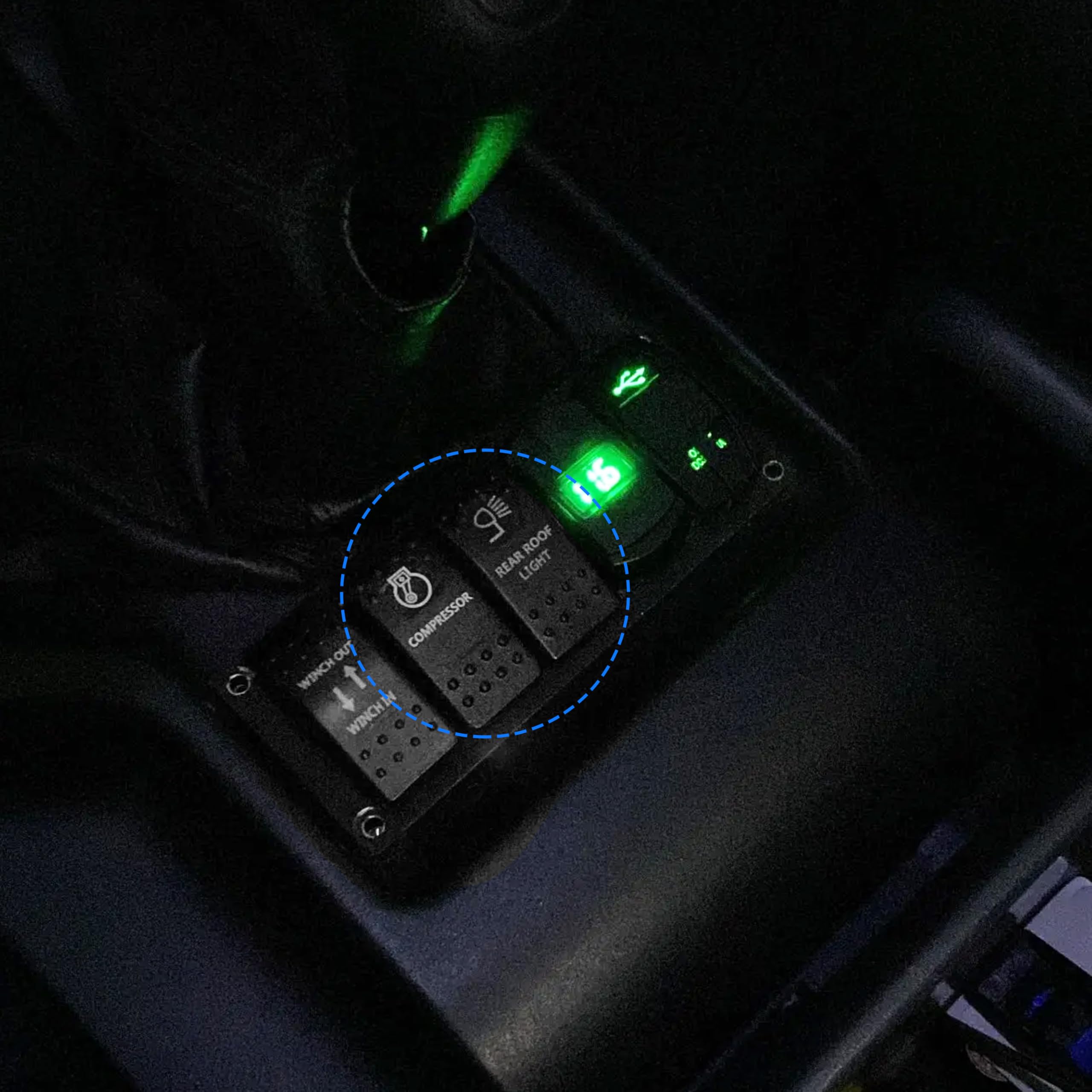 Pulsante interruttore a bilanciere LED blu 5 pin e 7 pin ON OFF ON for auto marine luci interne for barche parti accessori camper(Compressor)
