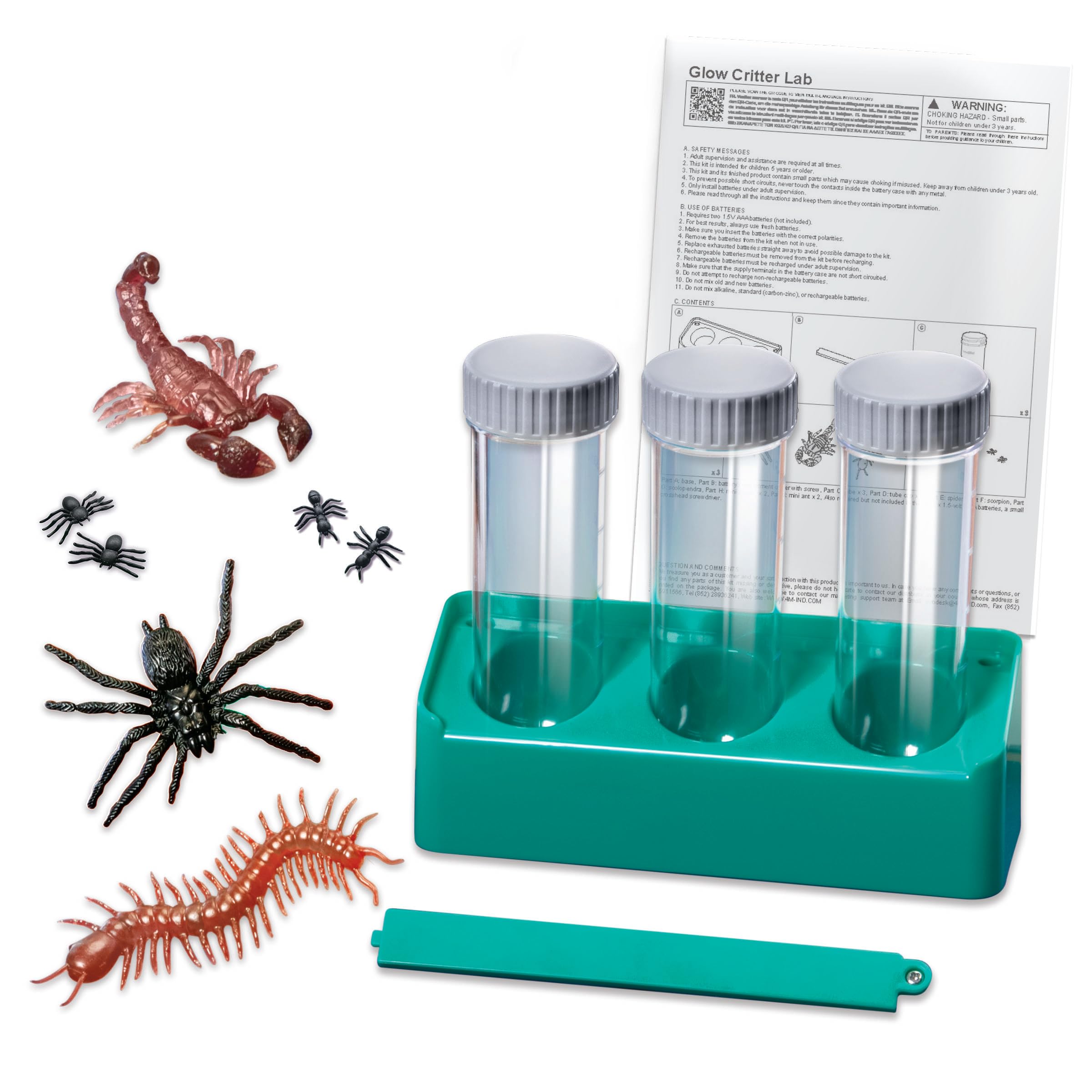 4M KidzLabs Laboratorio Insetti Luminescenti | Kit Scientifico Con Base Illuminata E Ragni Fosforescenti - 4