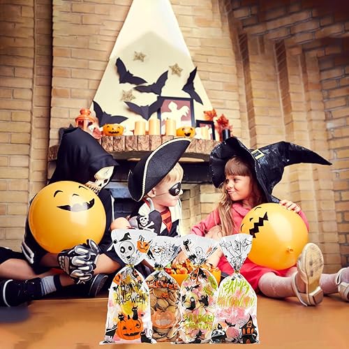 Vista 46 de ONFAON Bolsas de celofán de Navidad, 180 bolsas de regalo de Navidad con 200 giros para aperitivos, galletas, dulces, bolsas de golosinas