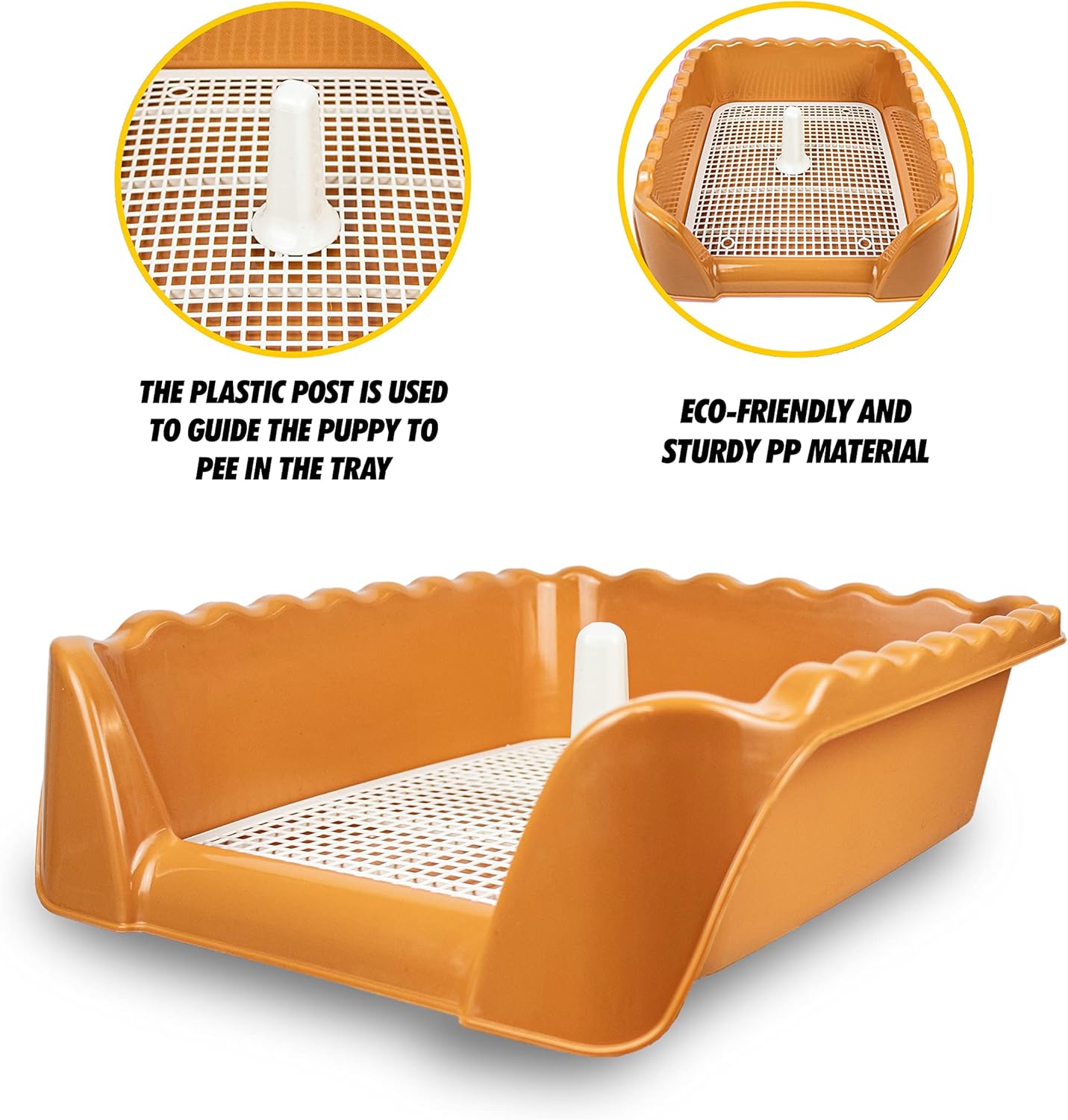 Lutema Indoor/Outdoor Training Dog Potty Tray for Small and Medium Puppies Litter Boxes in (Orange Brown)