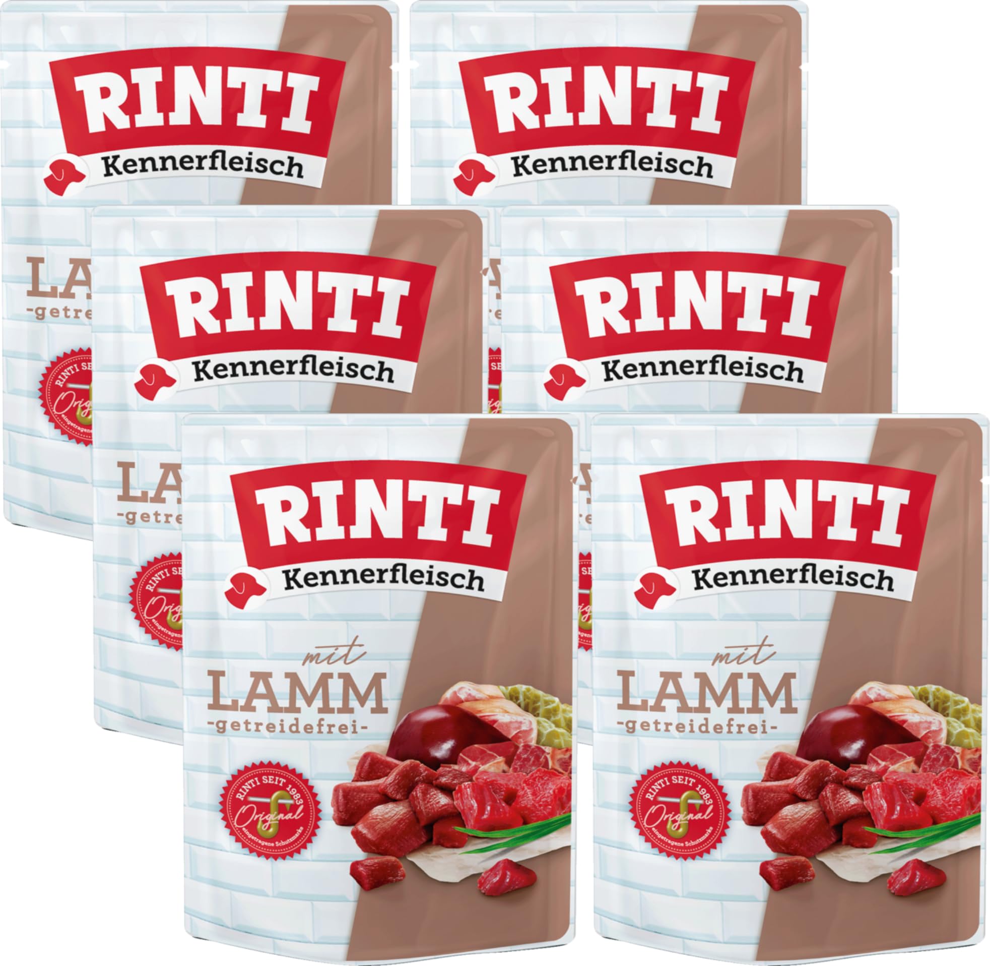 Rinti Kennerfleisch Lamm | 6 x 400g Frischebeutel | 70 % Fleisch & Innereien | Getreidefrei | Mit Omega 3 & Ballaststoffen | Alleinfutter für ausgewachsene Hunde | Ohne Formfleisch