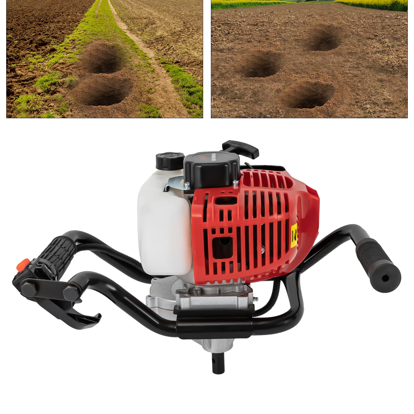 52cc Benzin Erdbohrer, Benzin Erdlochbohrer Zaunpfosten,2-Takt 2 PS Gartenbohrer,Ölkontrollfenster Erdlochbohrer Pfahlbohrer,Gasbetriebener Erdlochbohrer Set