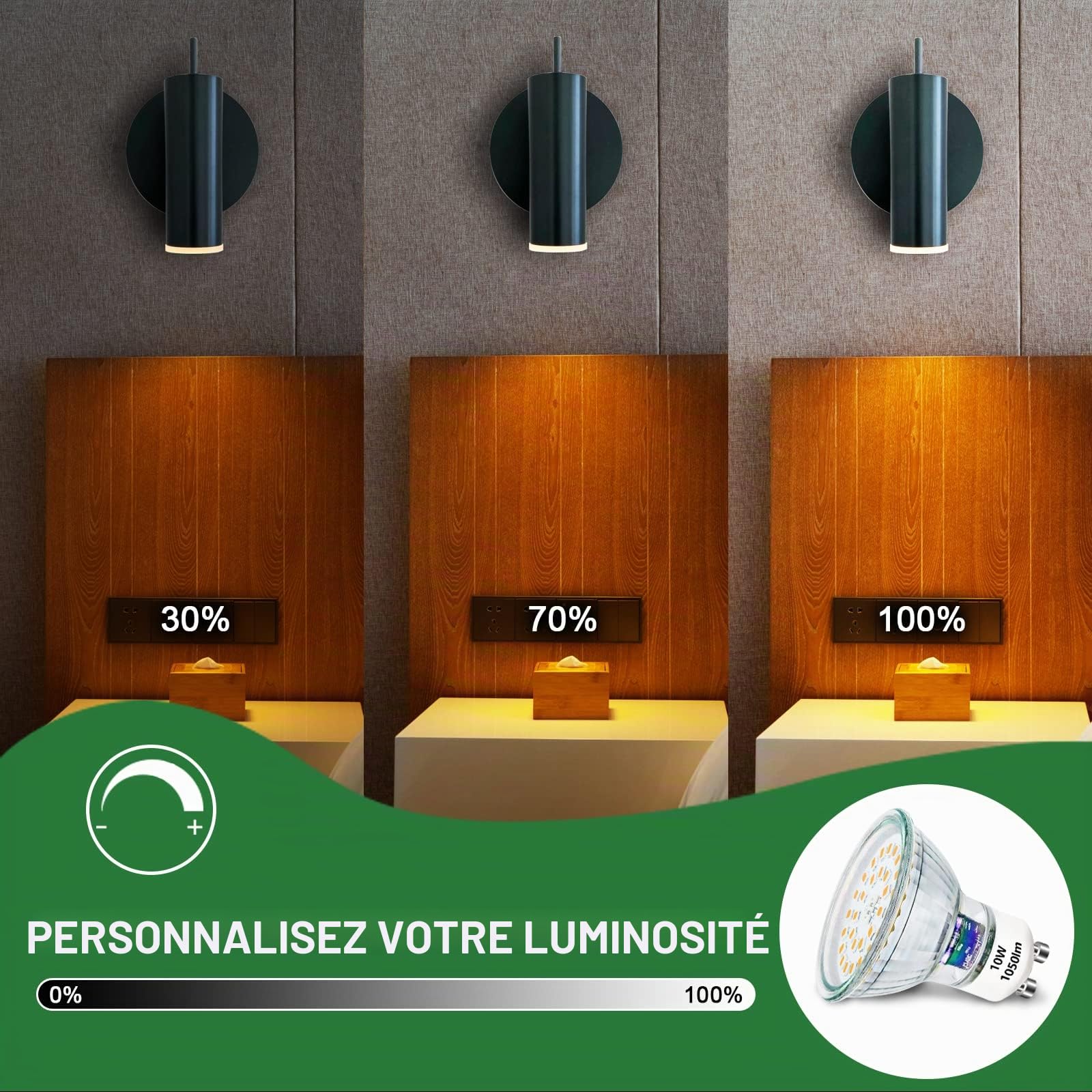 GU10 LED Blanc Chaud 10W Ampoules à Intensité Variable Remplace 100W Ampoules Halogènes Lumineux 1050LM 3000K Spot LED 230V Sans Scintillement, 10 pièces