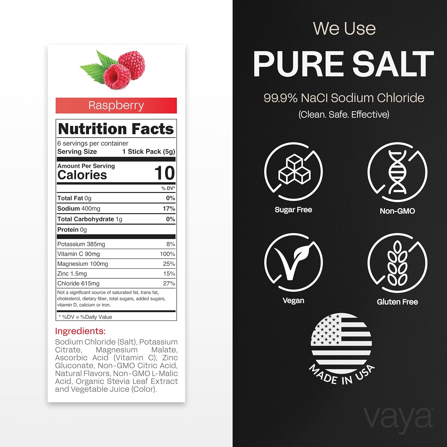 Vaya - Sugar Free Electrolyte Powder Packets – Give Your Body Instant Hydration - with Fasting Electrolytes (30 Pack, Raspberry)