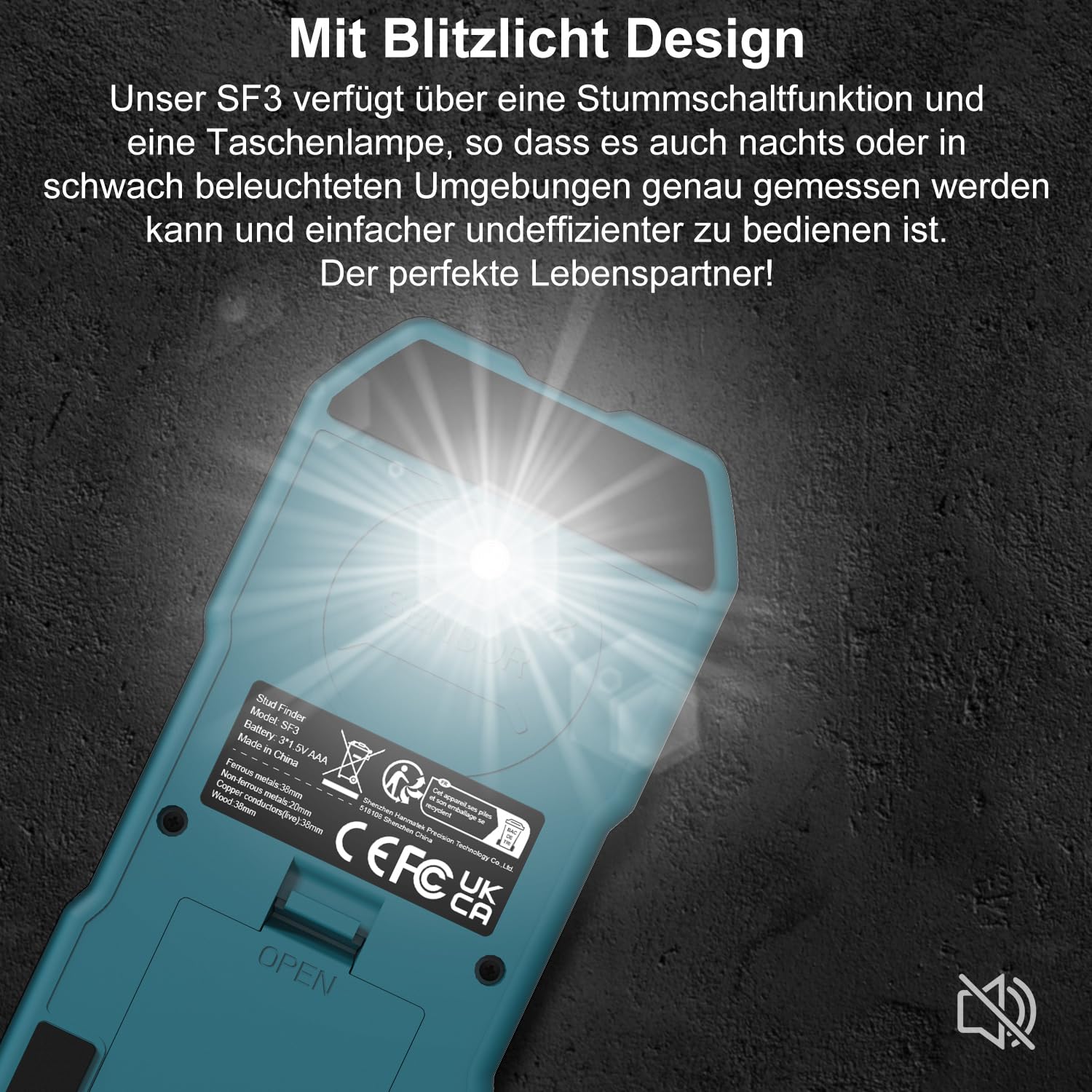 HANMATEK Leitungssucher Ortungsgerät SF3 Wand Scanner Detektor Multifunktional Stud Finder Holz/Eisenmetalle/Nichteisenmetalle/Kabel