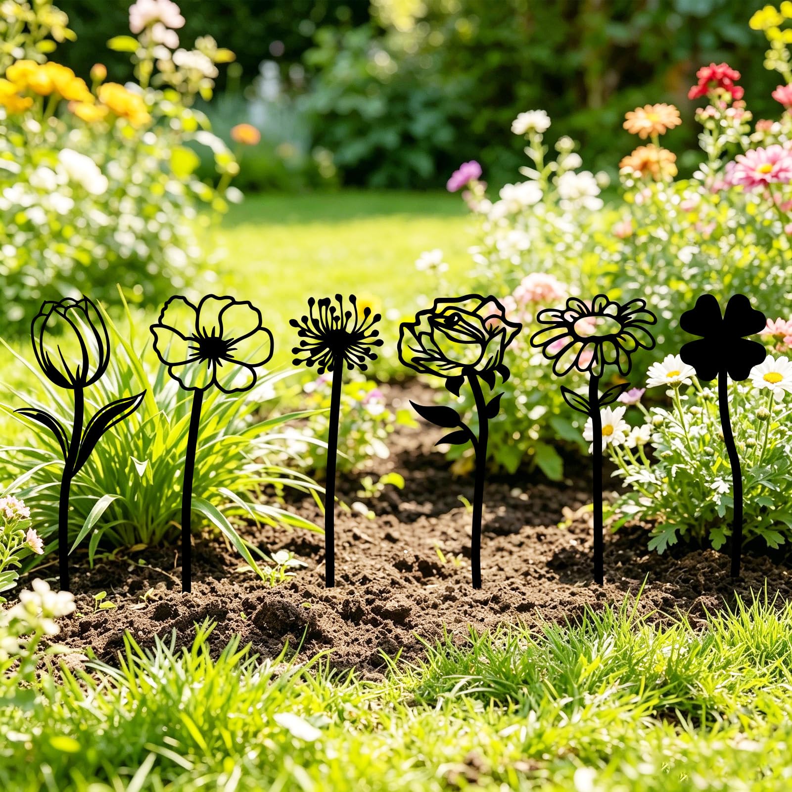 Resama 6 Pack Flower Metal Garden Stake