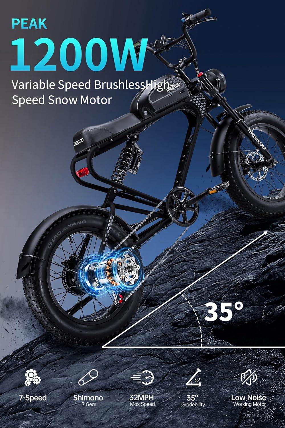 13/20/30/40AH 48V Electric Bike for Adults Peak Value 1000W/2400W Electric Motorcycle, 40-56KM/H Mountain Snow, Sand Dirt Bike, 20 * 4” Fat Tire, Multiple Shock Absorber Disc Brake