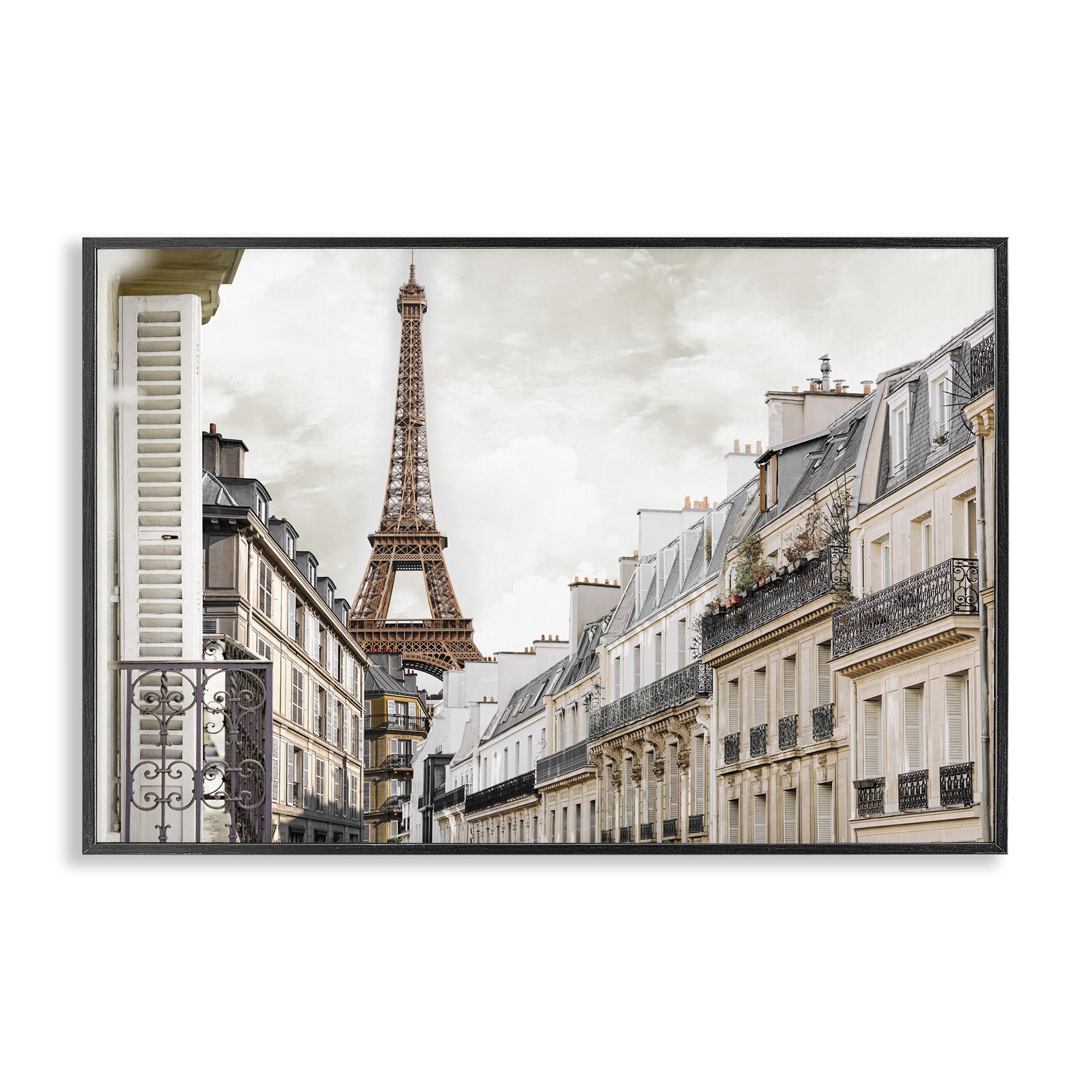 Stupell Industries Midnight Black (Textured) Eiffel Tower Parisian Balcony View, 20 X 30 Inch Framed Giclée Print