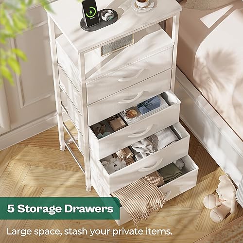 Miniatura 6 de Huuger Mesita de noche con estación de carga, cómoda con múltiples cajones para dormitorio, mesita de noche, mesita de noche alta con estante