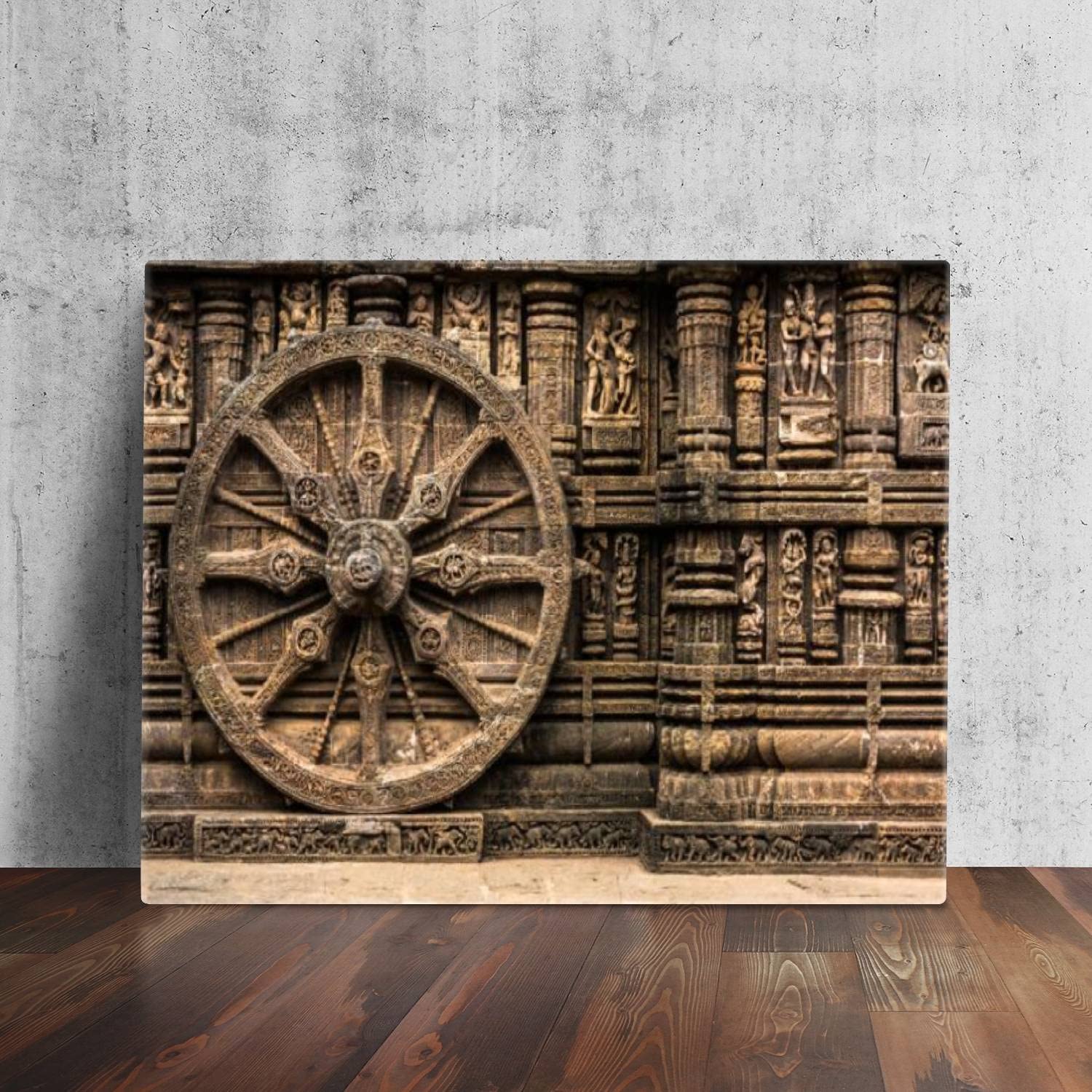 XEAJPJMGBQ Wall Art Painting Pictures Carved chariot wheel on Konark Sun Temple Odisha India Framed Poster Prints on Canvas Artwork for Living Room Bedroom Bathroom Home Office Decor Ready to Hang