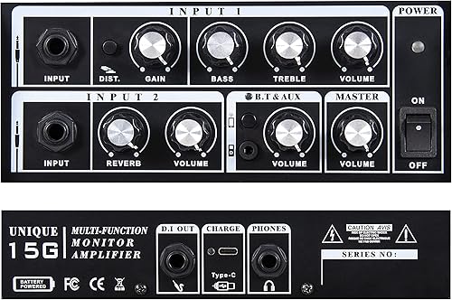 Miniatura 7 de Amplificador de guitarra acústicaeléctrica, con 3 años de garantía, altavoz Bluetooth portátil de 15 vatios para guitarra acústicaeléctrica con