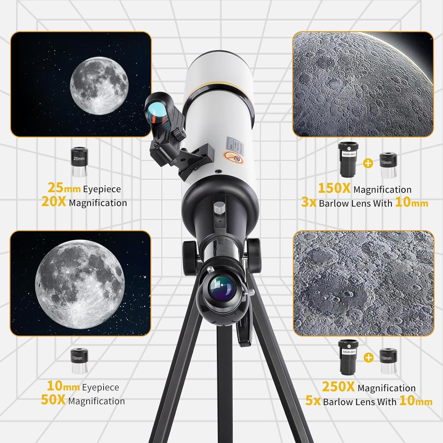 High Powered Telescope for Adults - 80mm Aperture, 500mm Fully Mult-Coated Refracting & Red Dot Star Finder System, with All Metal Tripod/Phone Adapter/Bag