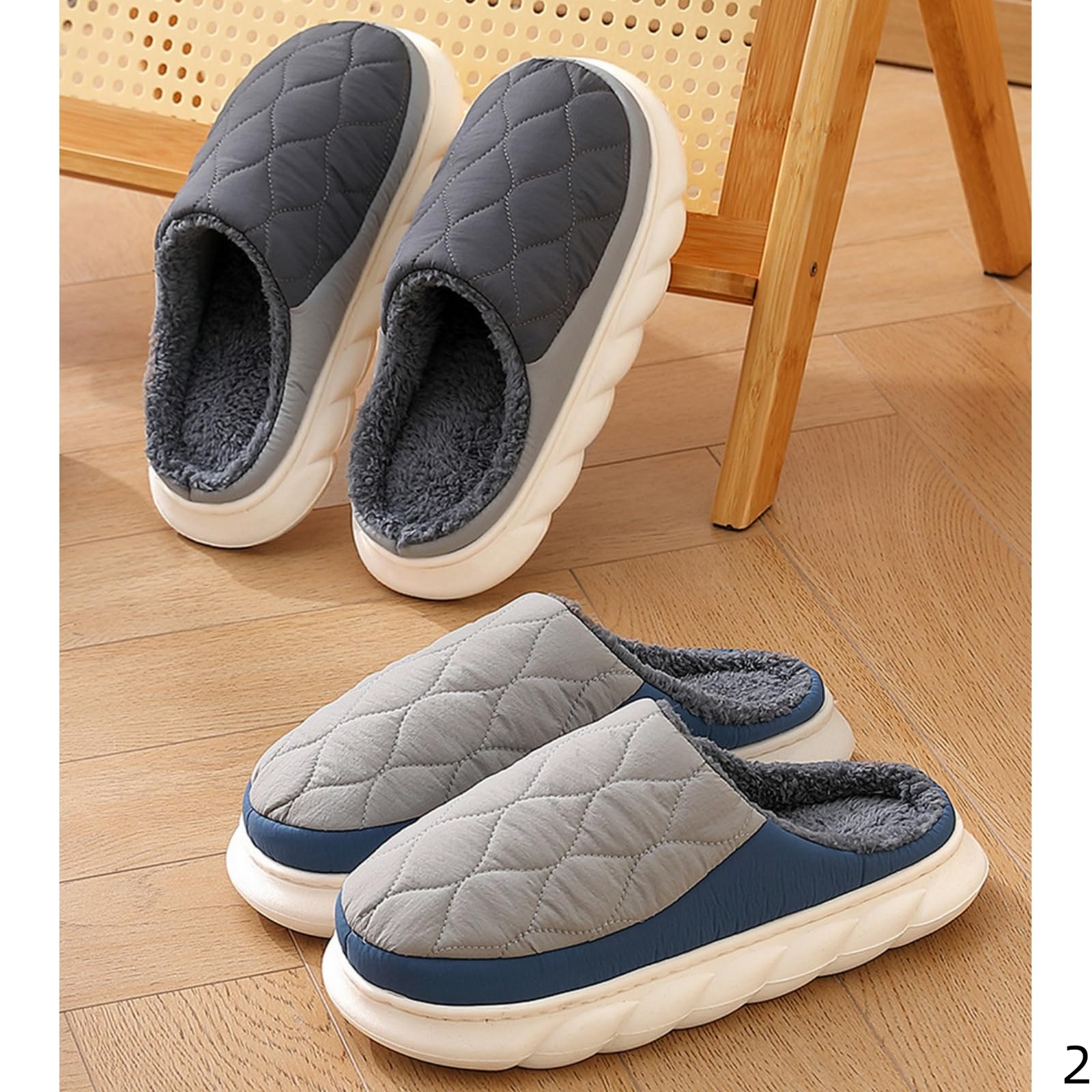 Hausschuhe Damen Herren Winter Daunenstoff Home Wear Dicke Sohle Warme wasserdichte rutschfeste Baumwollhausschuhe Damen-dunkelgrau-40-41 Passt 39-40