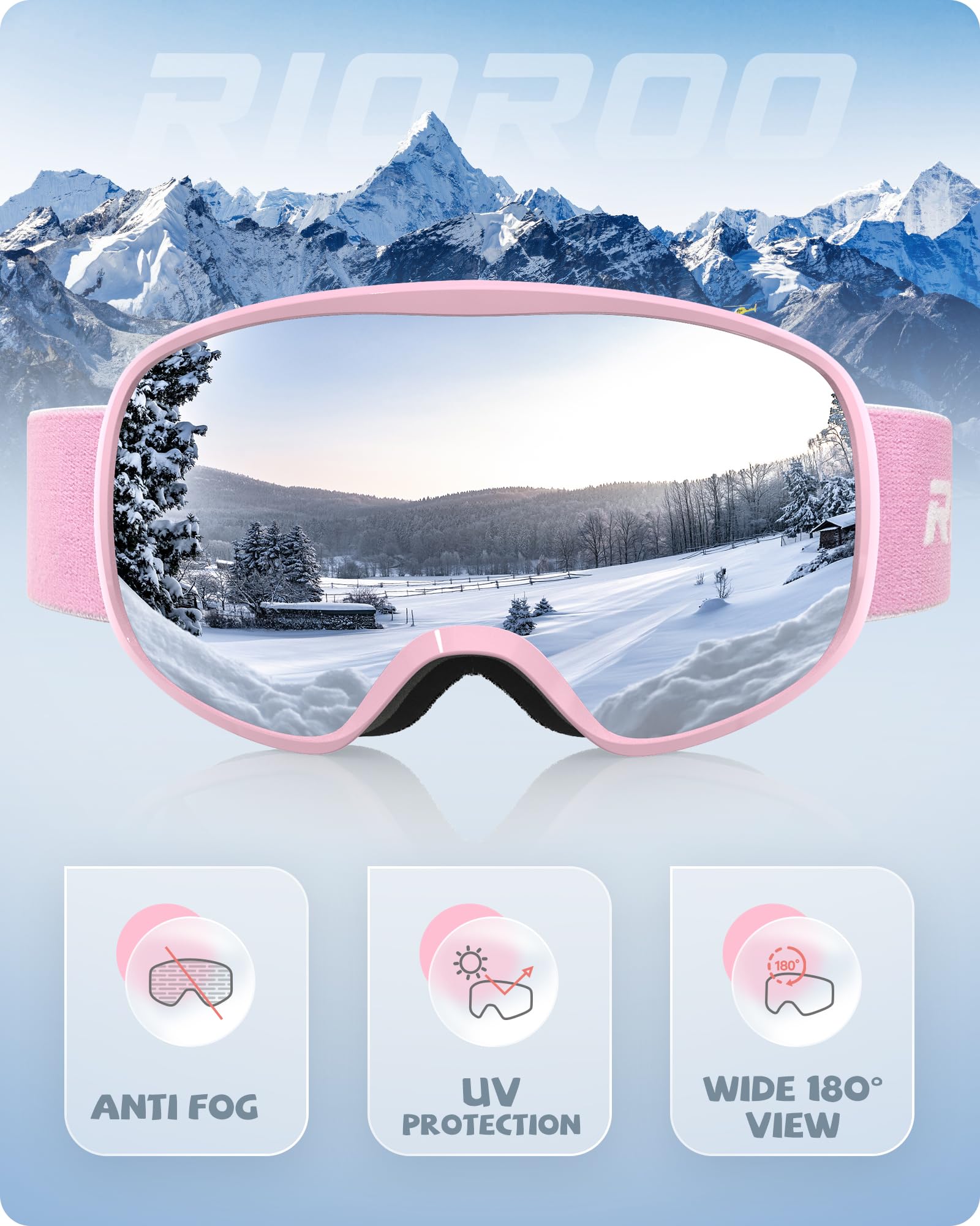 Maschera da Sci Bambino 3~14 Anni Occhiali da Sci Maschera Sci Bambino Occhiali Sci 100% Anti UV Anti Nebbia anti-vento antipolvere, OTG per Ragazzo Ragazza Sci Snowboard Sport Invernali