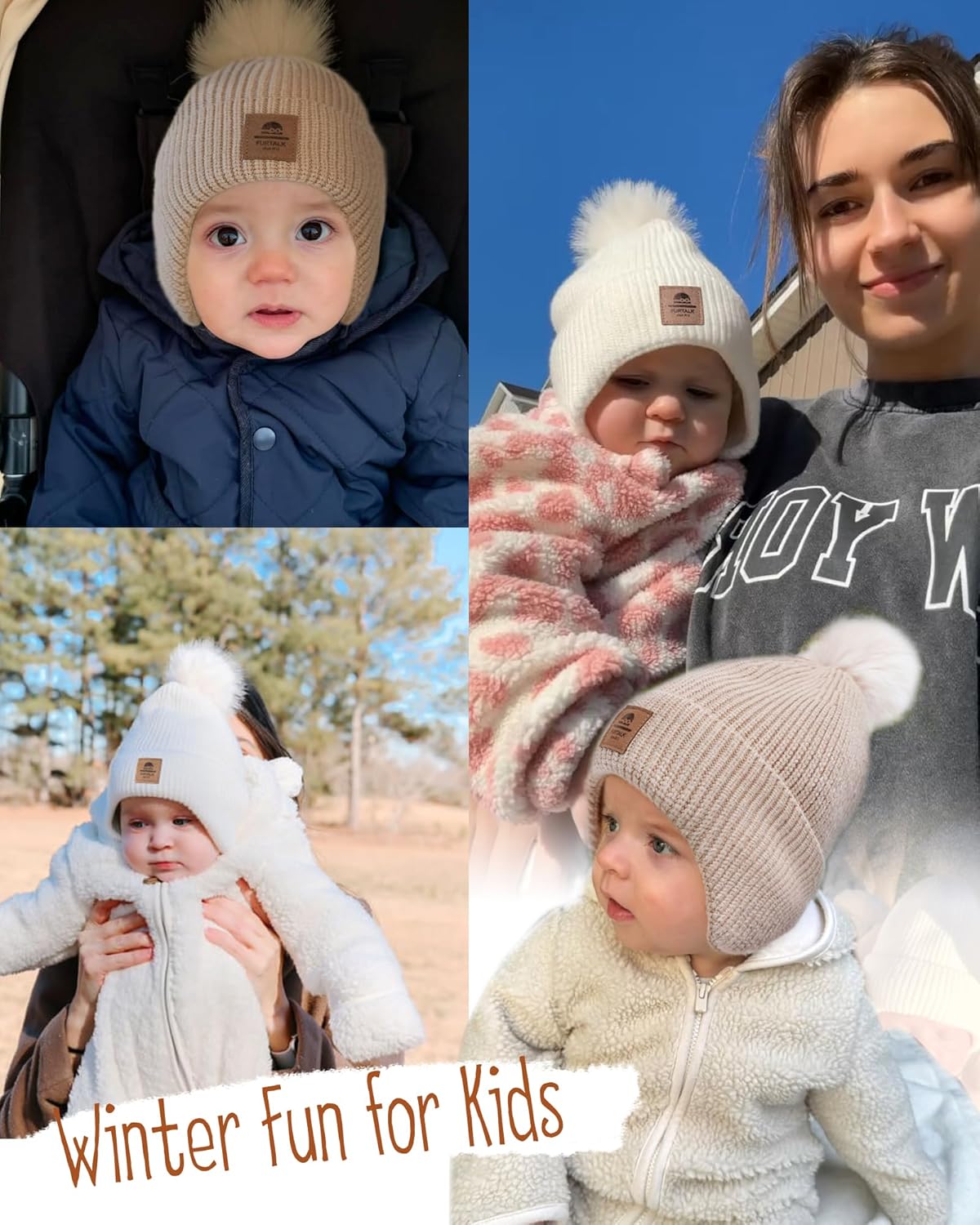 FURTALK Toddler Winter Hat Baby Pom Pom Beanie Boys Girls Kids Knitted Fleece Lined Cap - Image 5