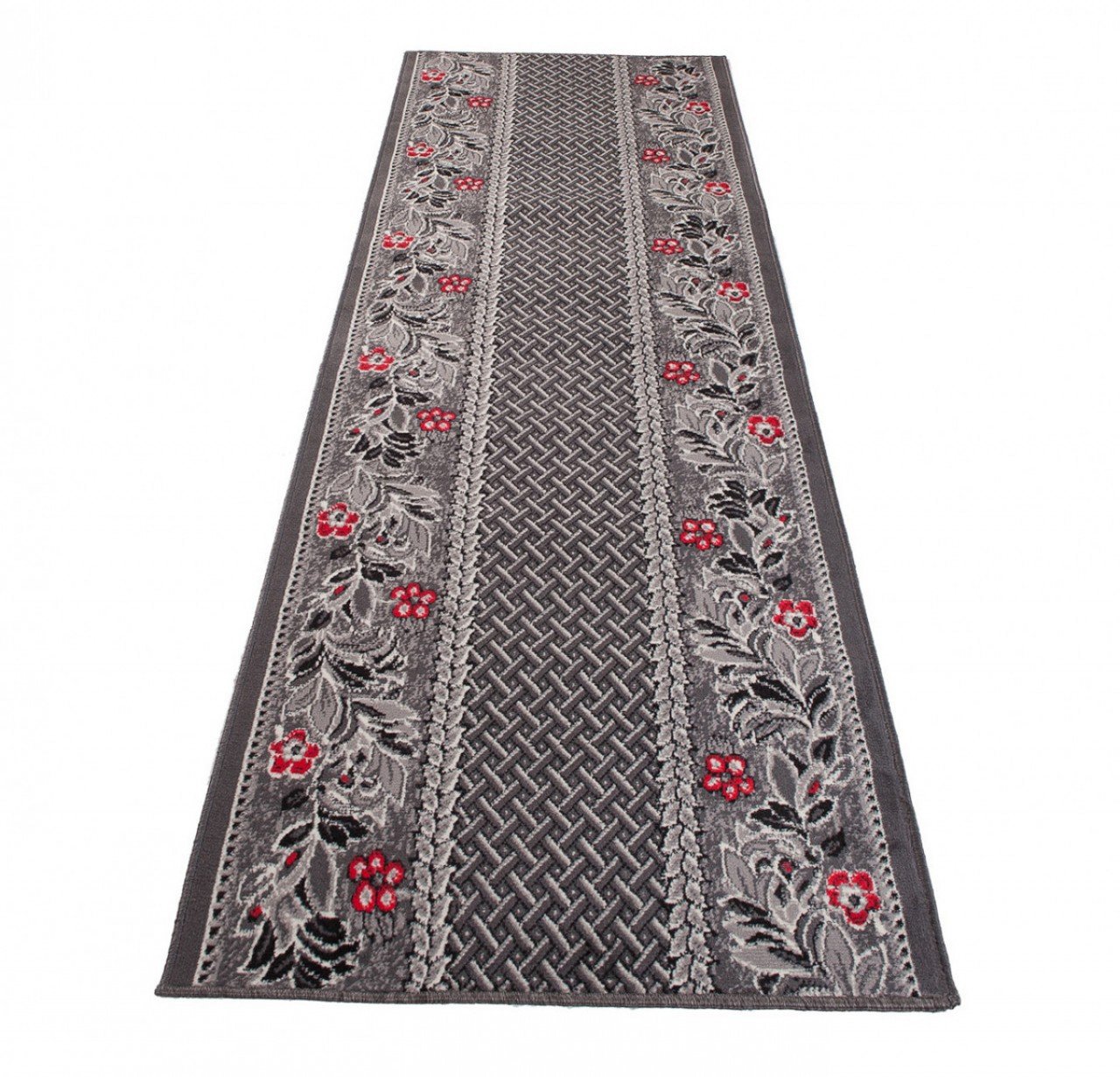 TAPISO Dream Läufer Teppich Flur Brücke Modern Blumen Floral Streifen Abstrakt Muster in Grau Creme Rot Korridor Wohnzimmer ÖKOTEX 60 x 400 cm