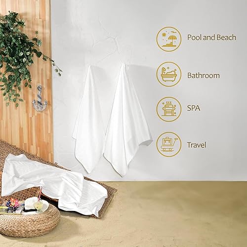 Miniatura 4 de GT Globaltex Fine Linens Juego de 3 toallas de lujo para playa, piscina, spa y baño, juego de toallas de playa y baño 100% algodón turco, 35 x 68