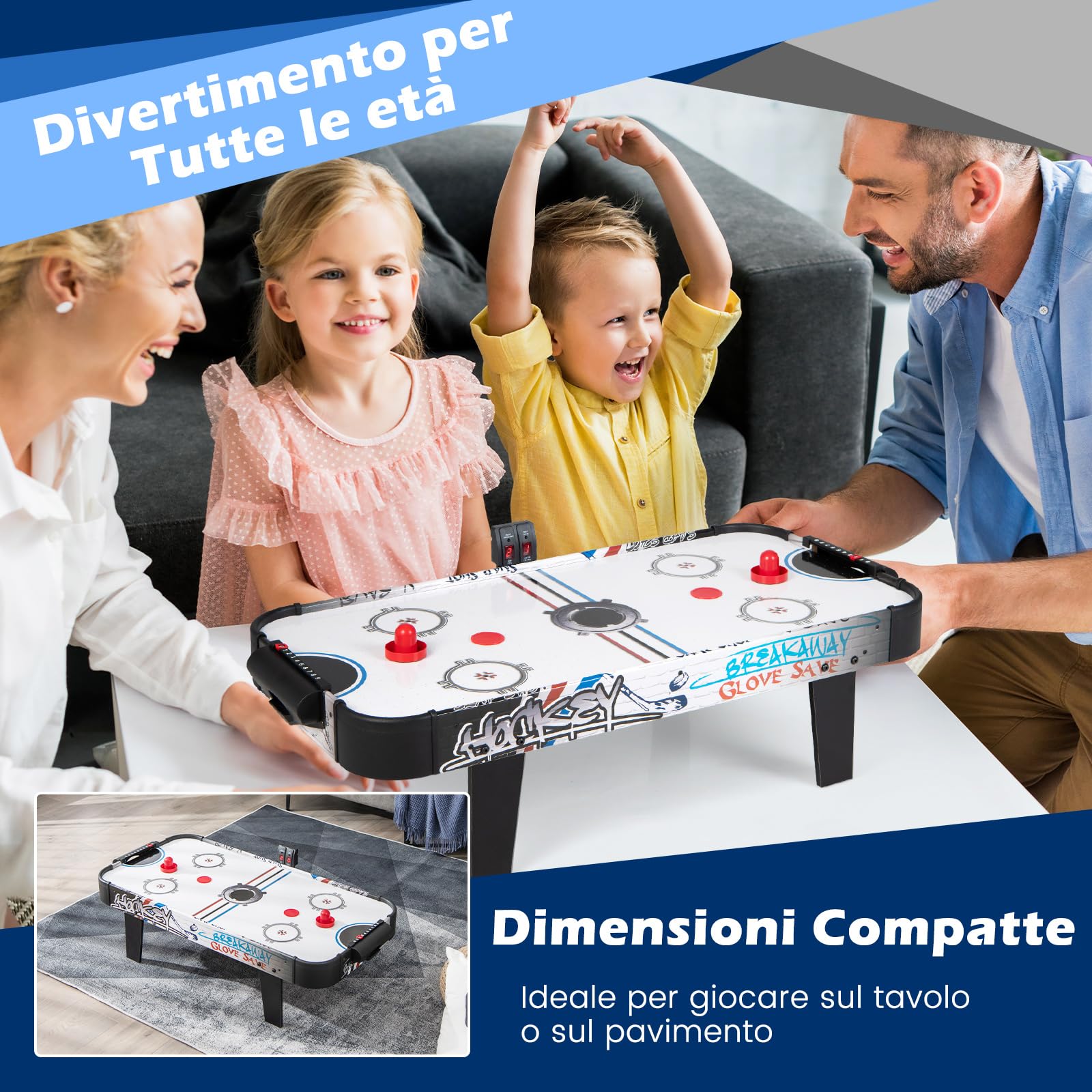 COSTWAY Tavolo Air Hockey, Set Tavolo da Air Hockey con Segnapunti LED Elettronico, 2 Dischi, 2 Palette, 2 Porte, Gioco Divertente per Bambini e Adulti, 110 x 59 x 31 cm